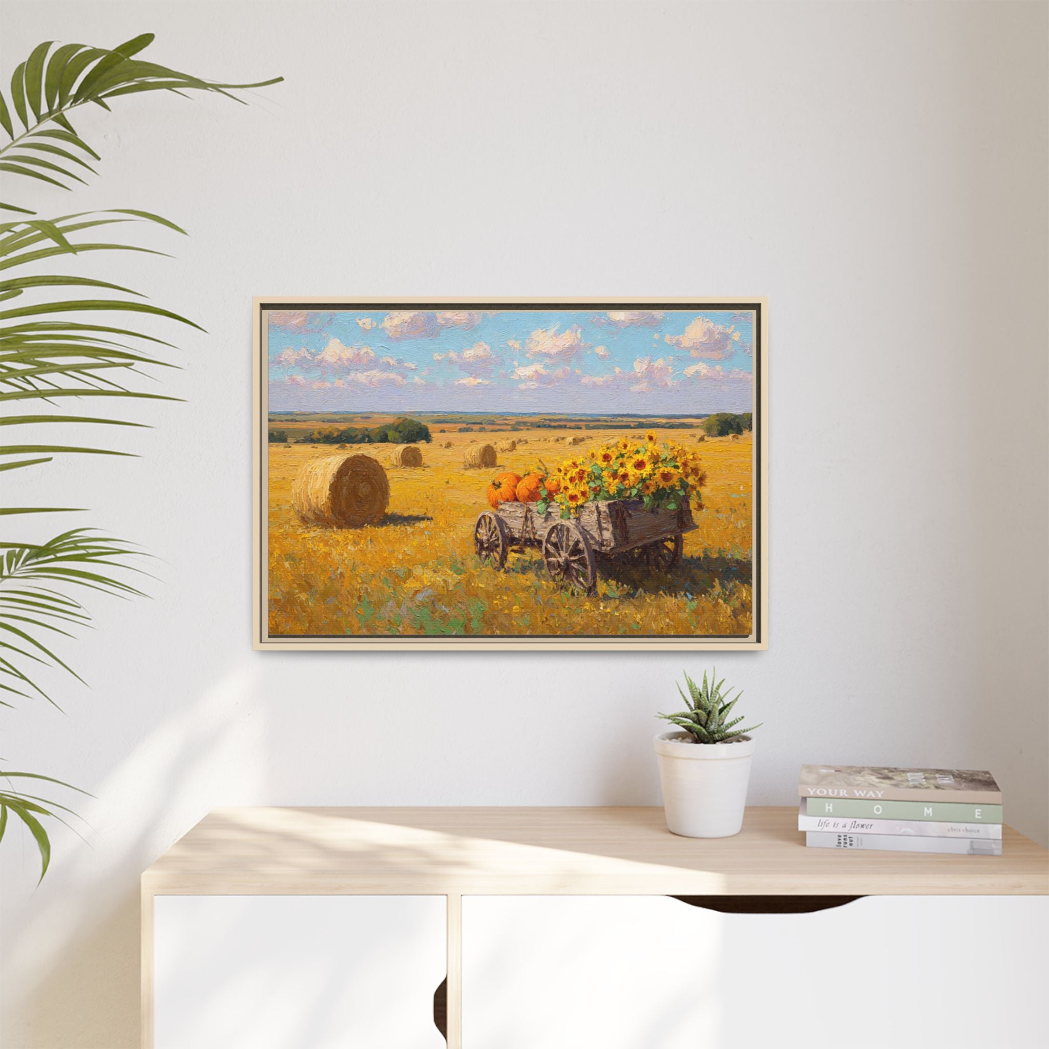 Sunflower Harvest Wagon Decor | Rustic Farm Art for Home