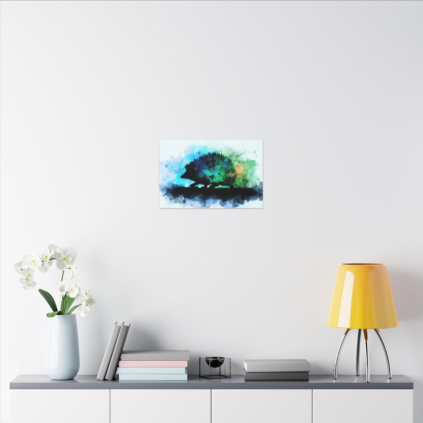 Hedgehog Silhouette Watercolor Art | Nature-Inspired Home Decor