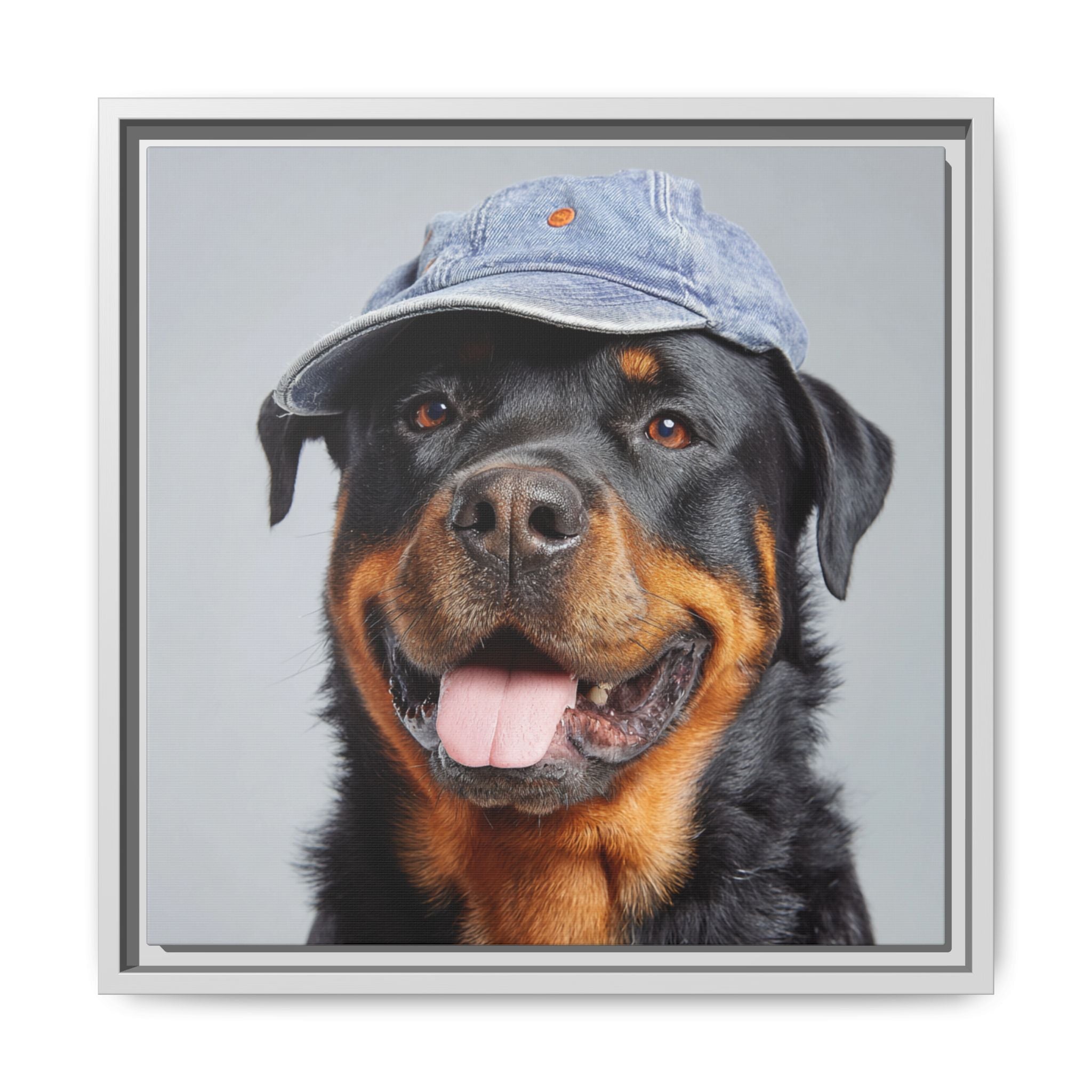 Whimsical Rottweiler Art - Denim Hat Dog Portrait