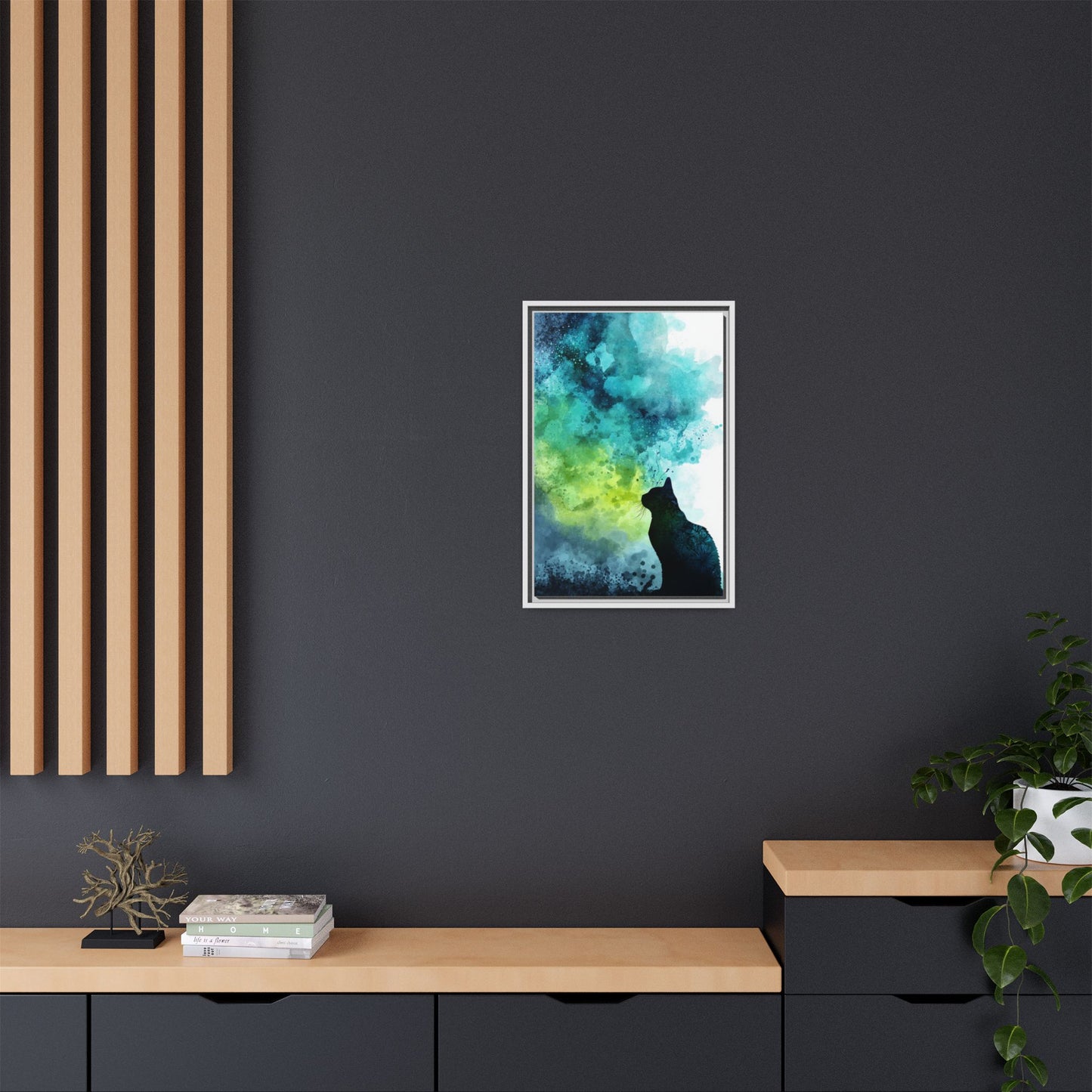 Whimsical Cat Silhouette Watercolor Artwork