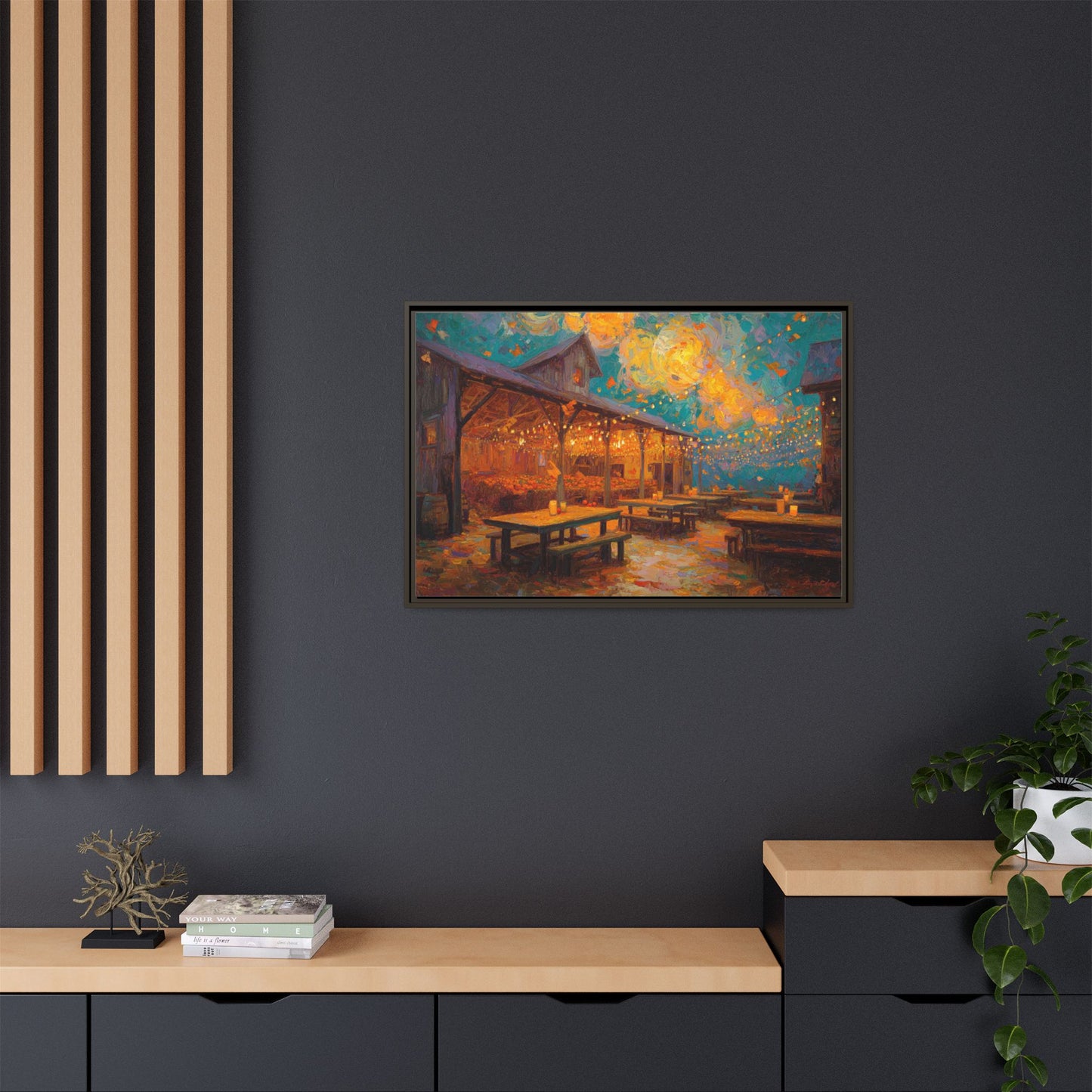 Autumn Festival Night Scene - Colorful Impressionist Art