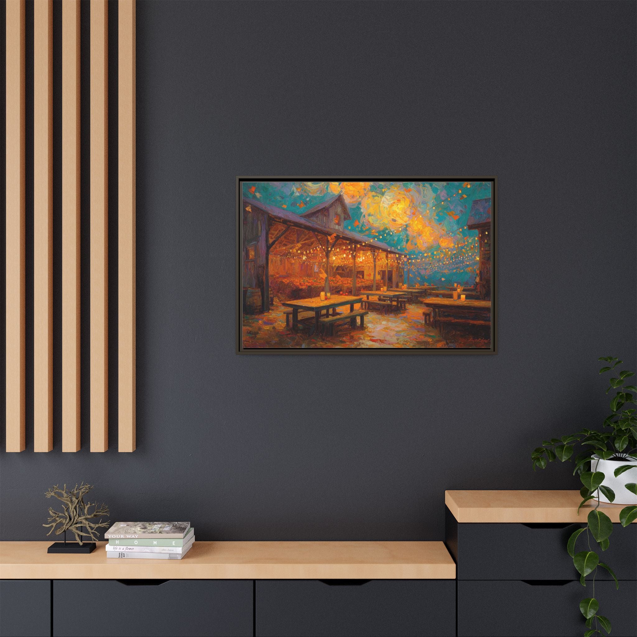 Autumn Festival Night Scene - Colorful Impressionist Art