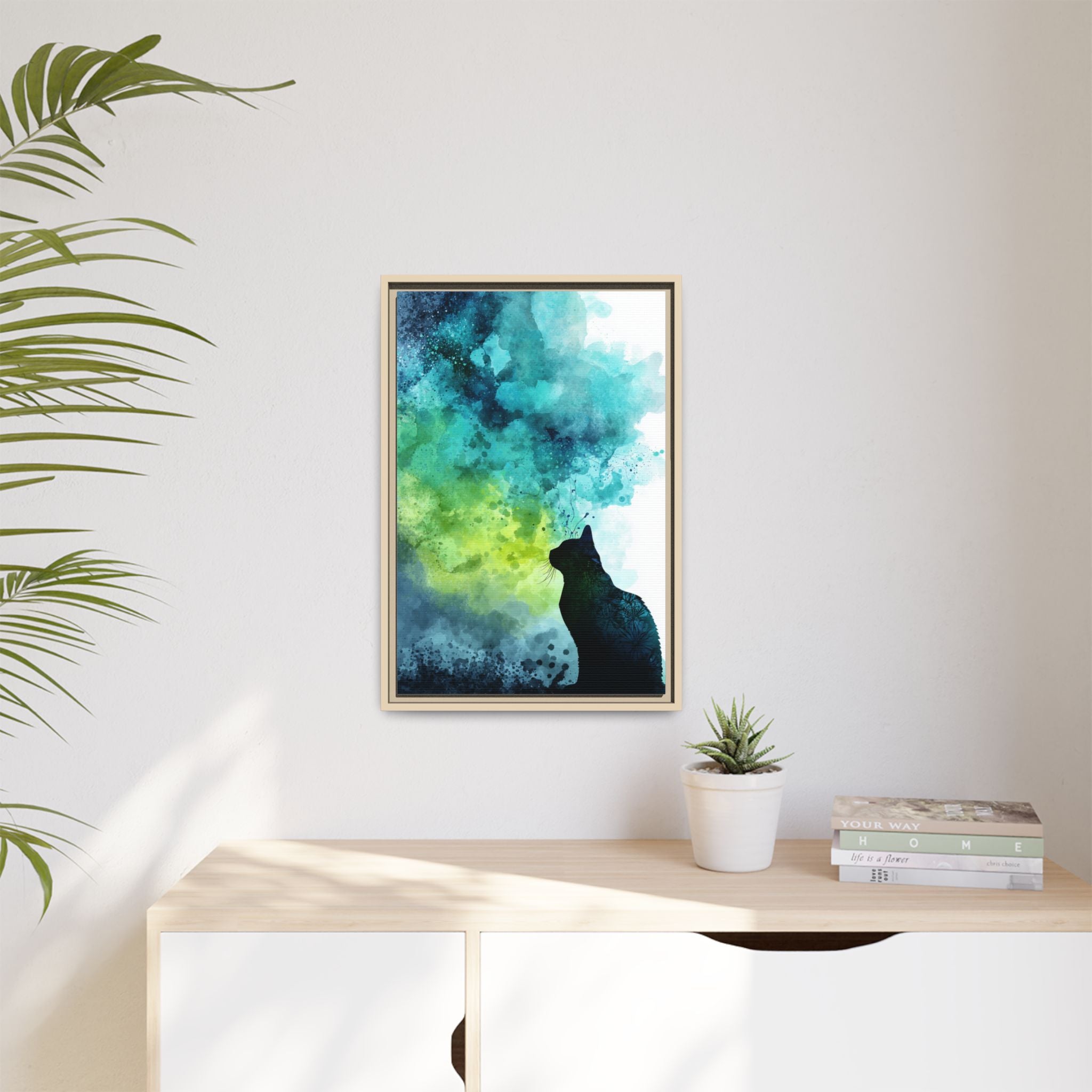 Whimsical Cat Silhouette Watercolor Artwork