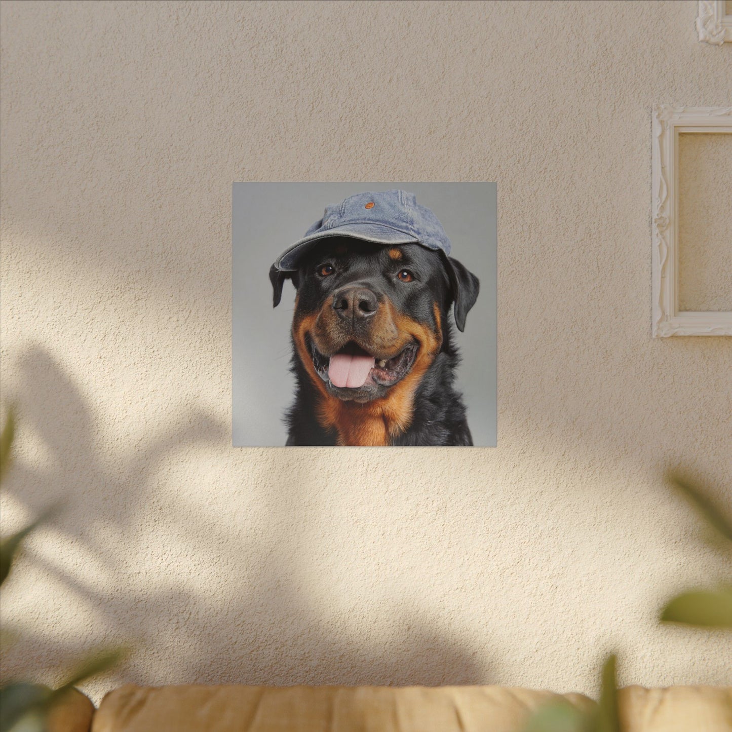 Whimsical Rottweiler Art - Denim Hat Dog Portrait