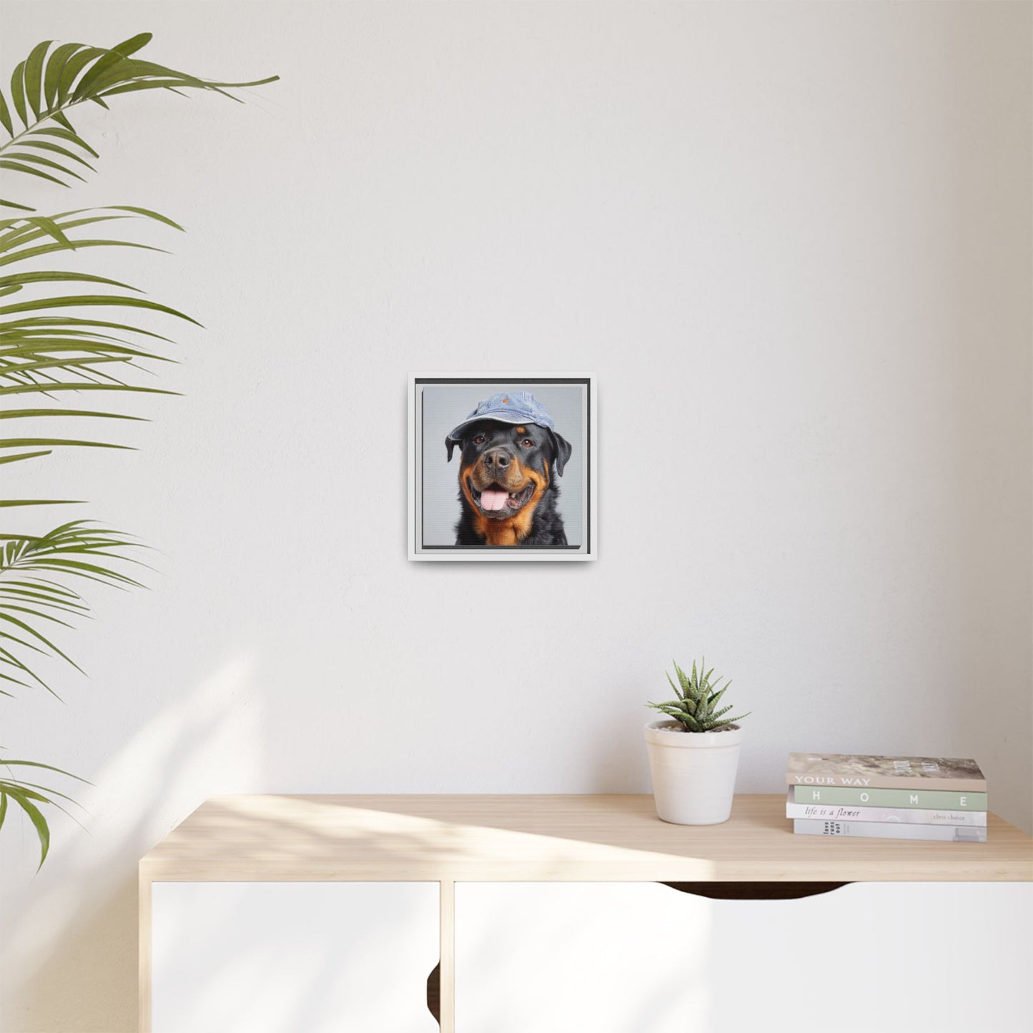 Whimsical Rottweiler Art - Denim Hat Dog Portrait