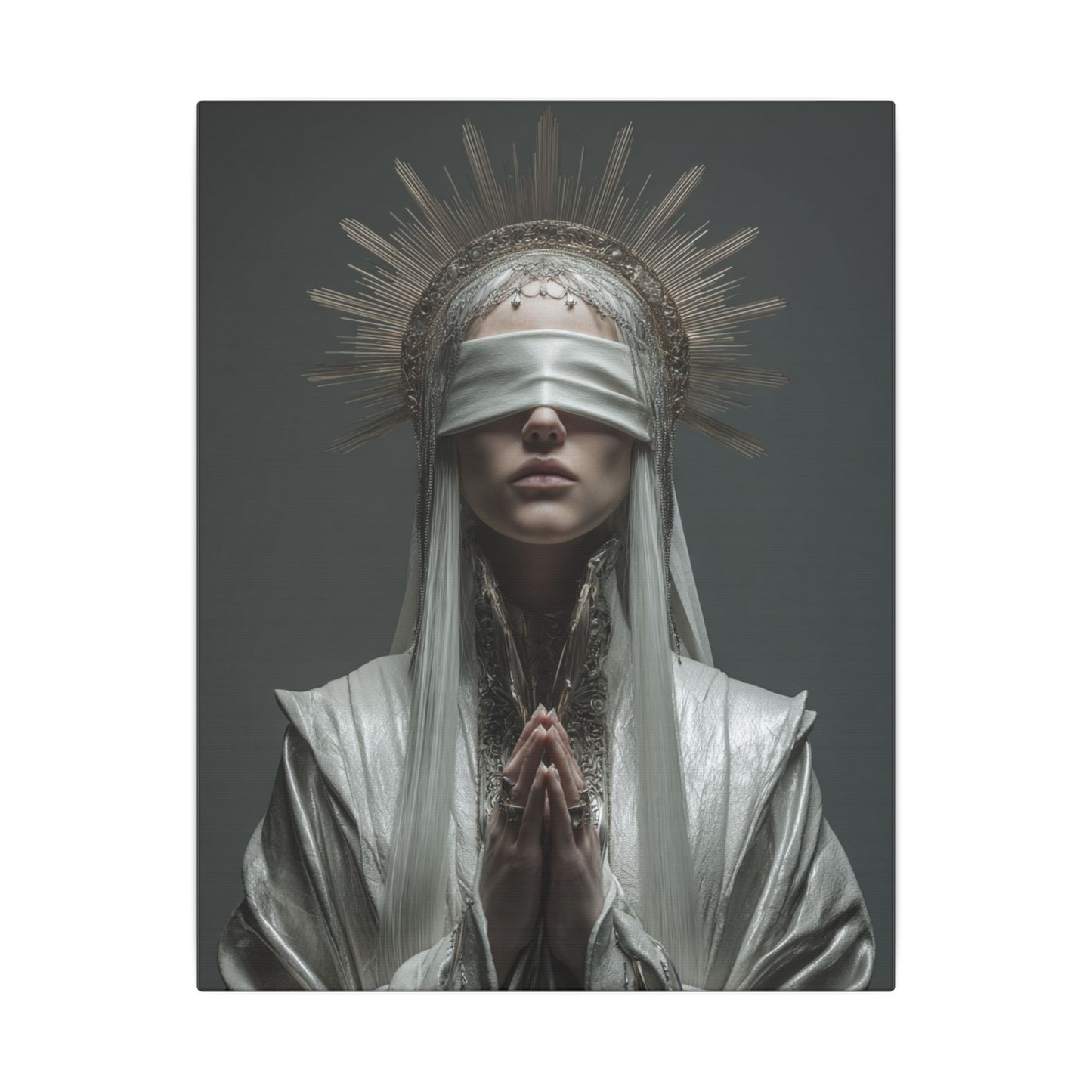 Ethereal Blindfolded Saint Art | Spiritual Home Decor