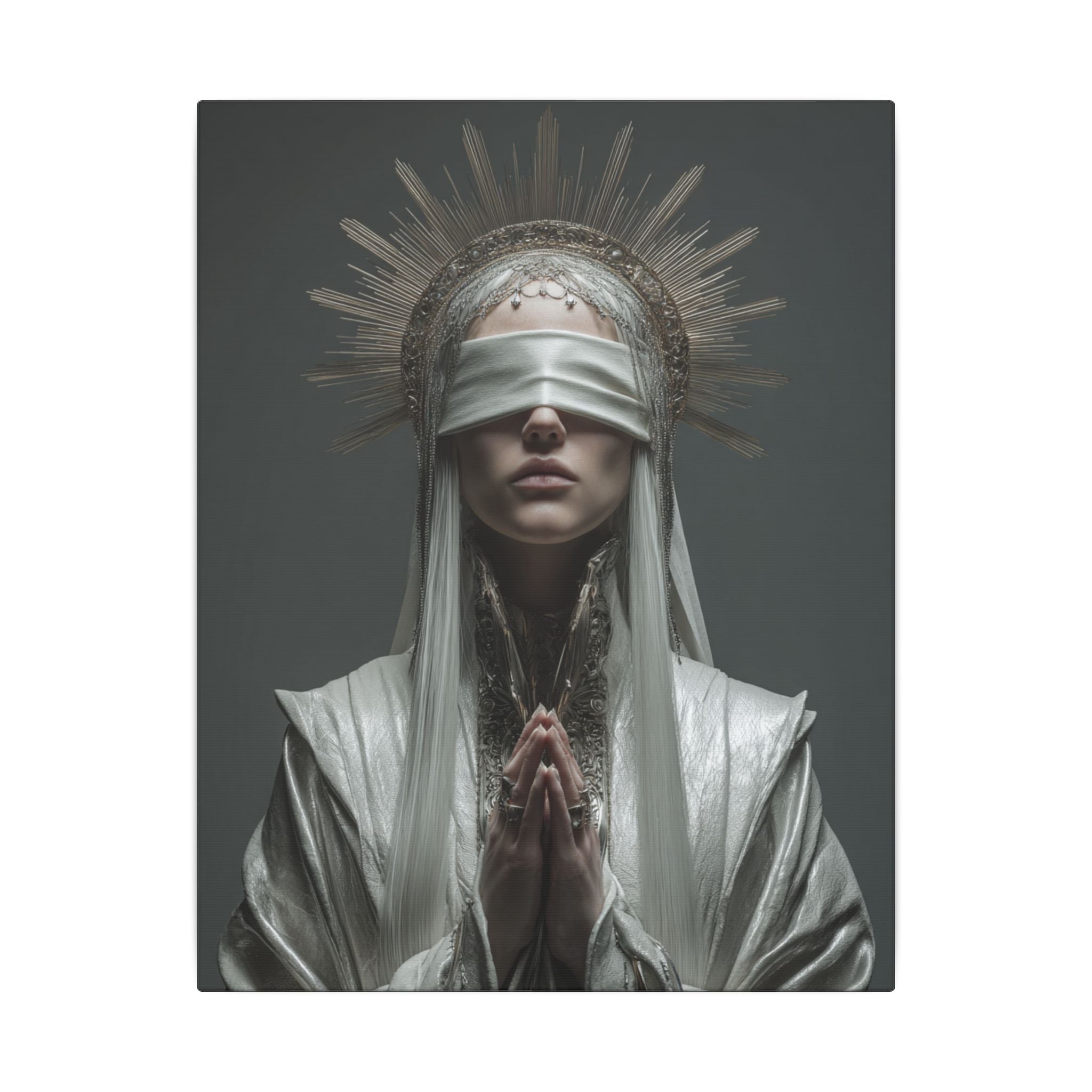 Ethereal Blindfolded Saint Art | Spiritual Home Decor
