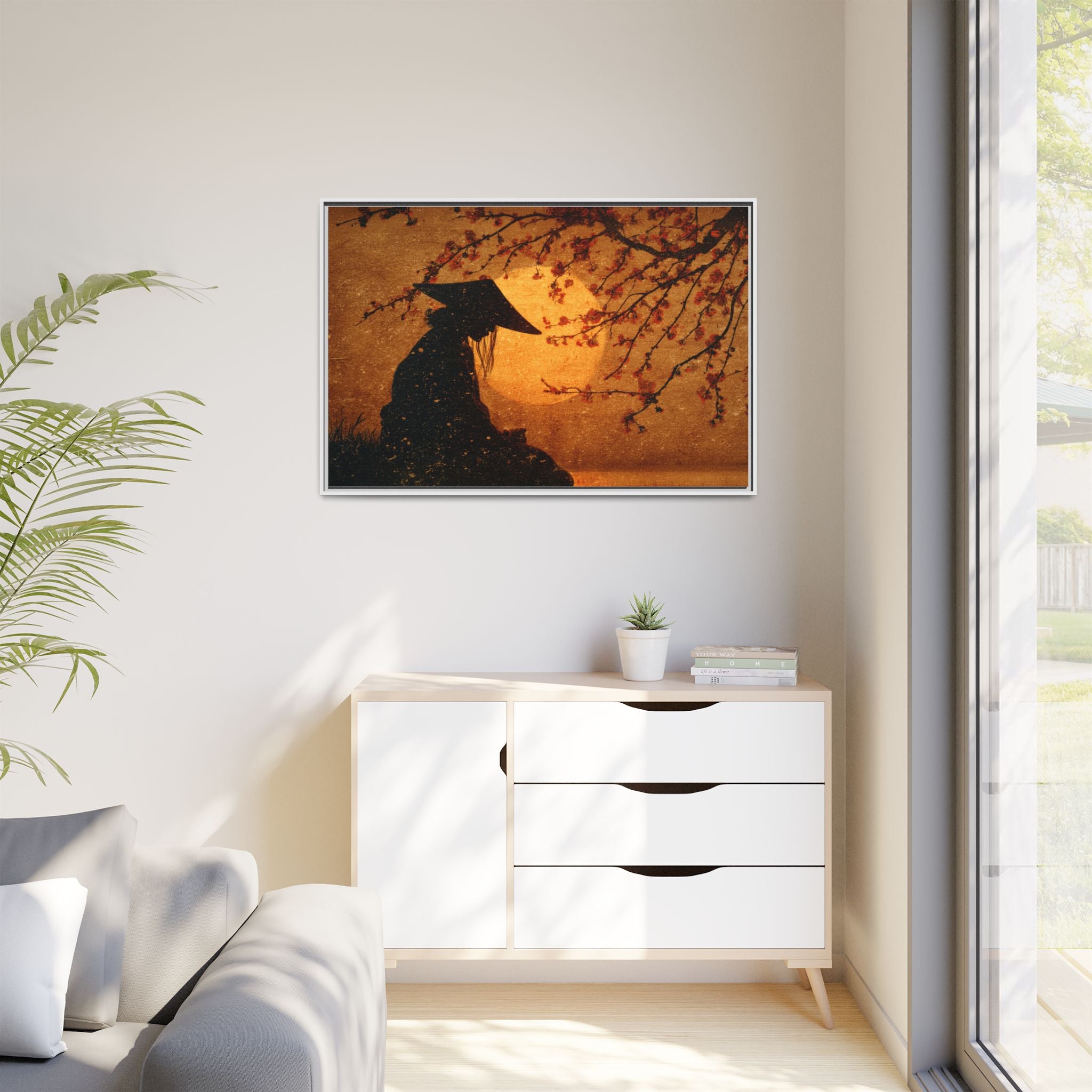 Serene Silhouette of Contemplation | Asian-Inspired Artwork