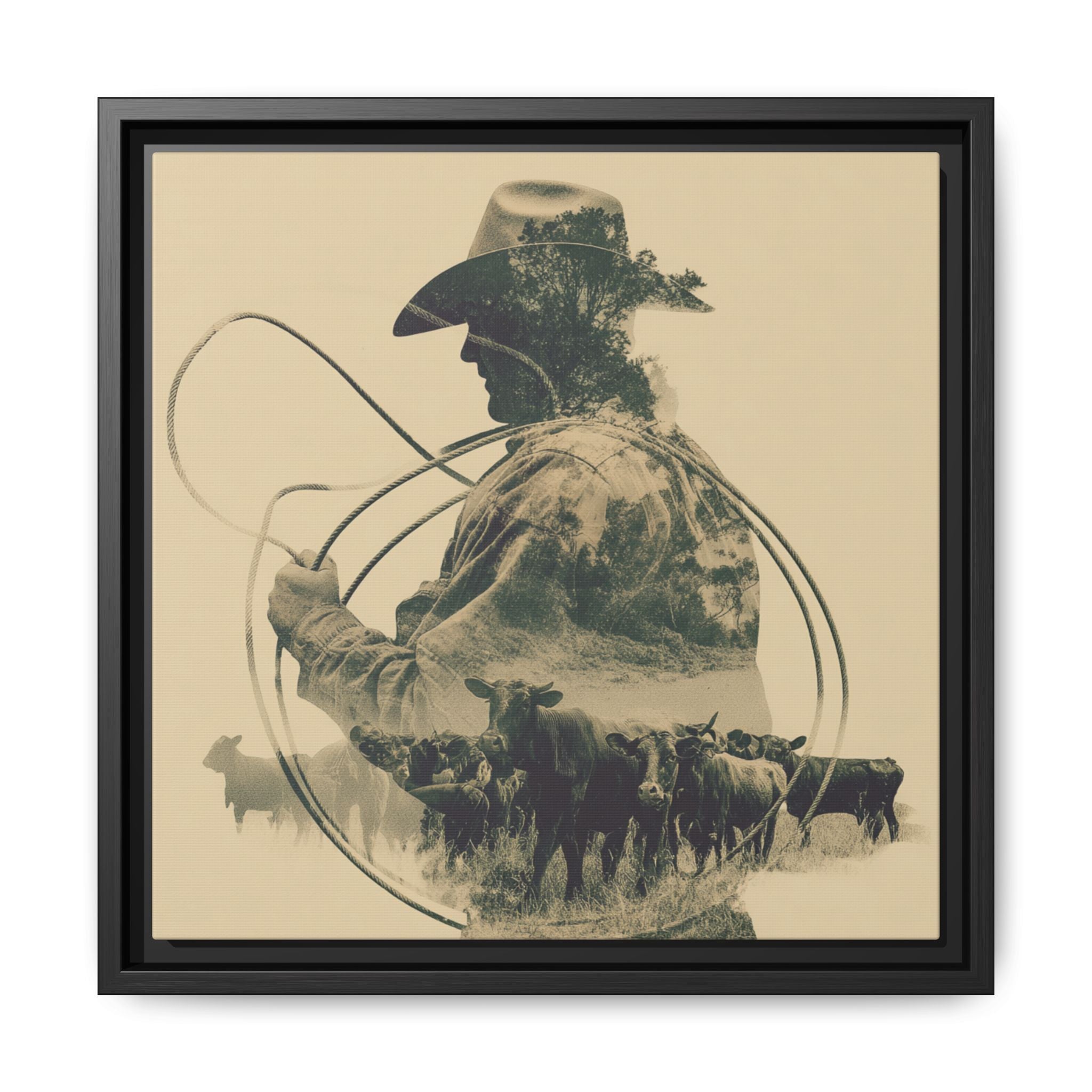 Lone Cowboy Silhouette Art - Vintage Western Charm