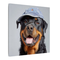 Whimsical Rottweiler Art - Denim Hat Dog Portrait