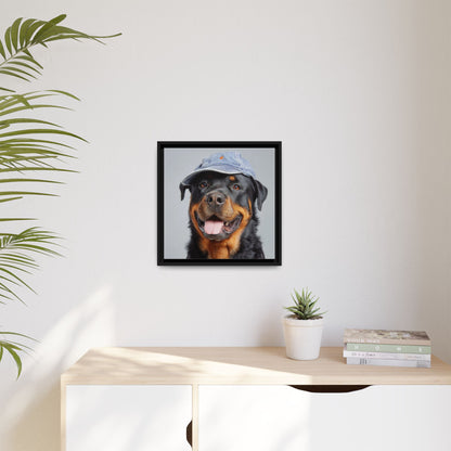 Playful Rottweiler Portrait | Dog Art in Denim Cap