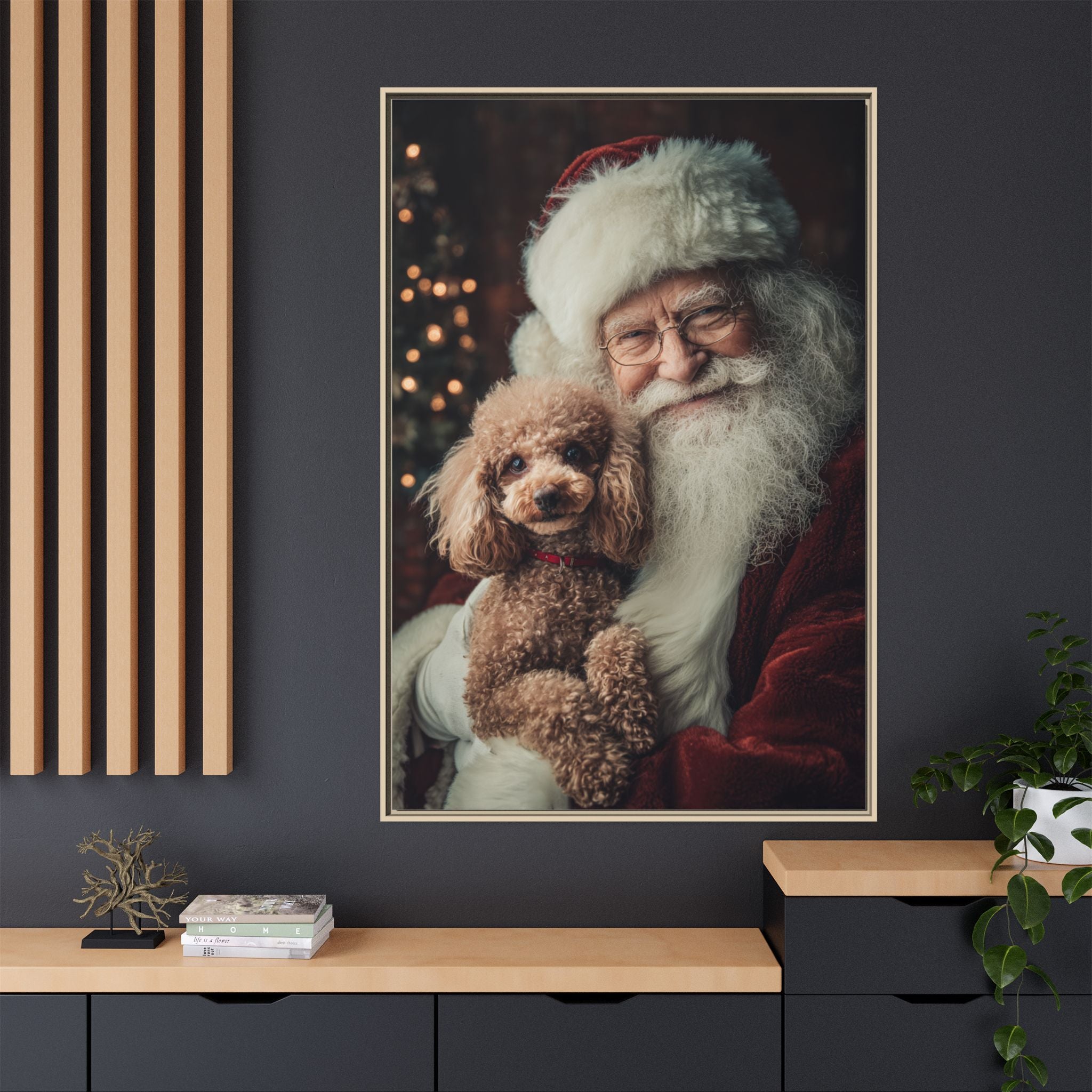 Heartwarming Santa and Poodle Artwork – Holiday Home Décor