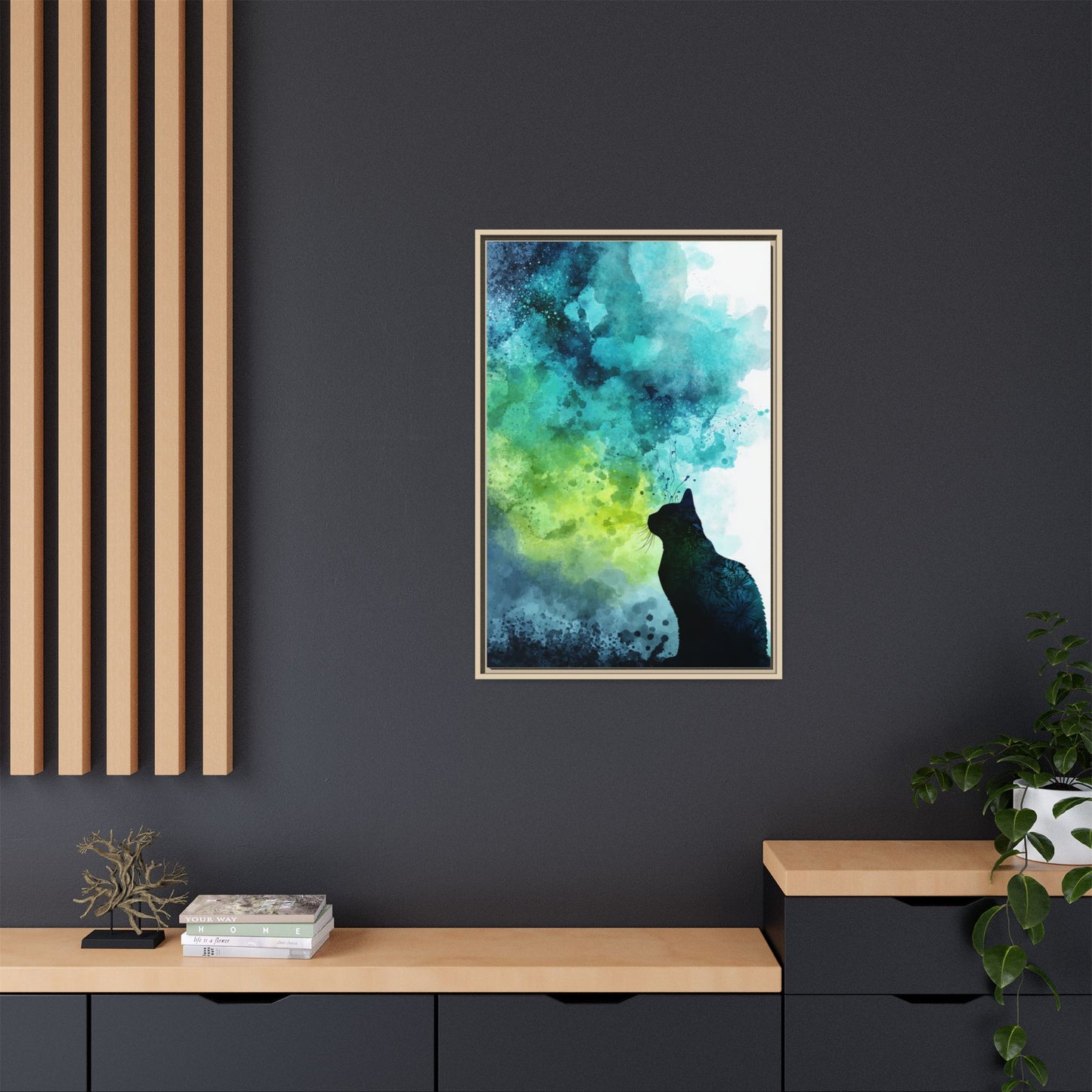Whimsical Cat Silhouette Watercolor Artwork