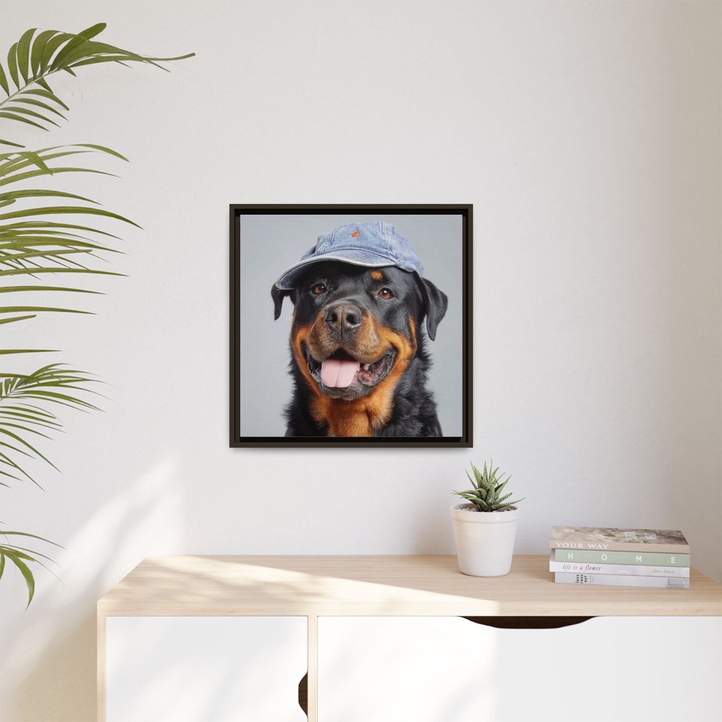 Whimsical Rottweiler Art - Denim Hat Dog Portrait