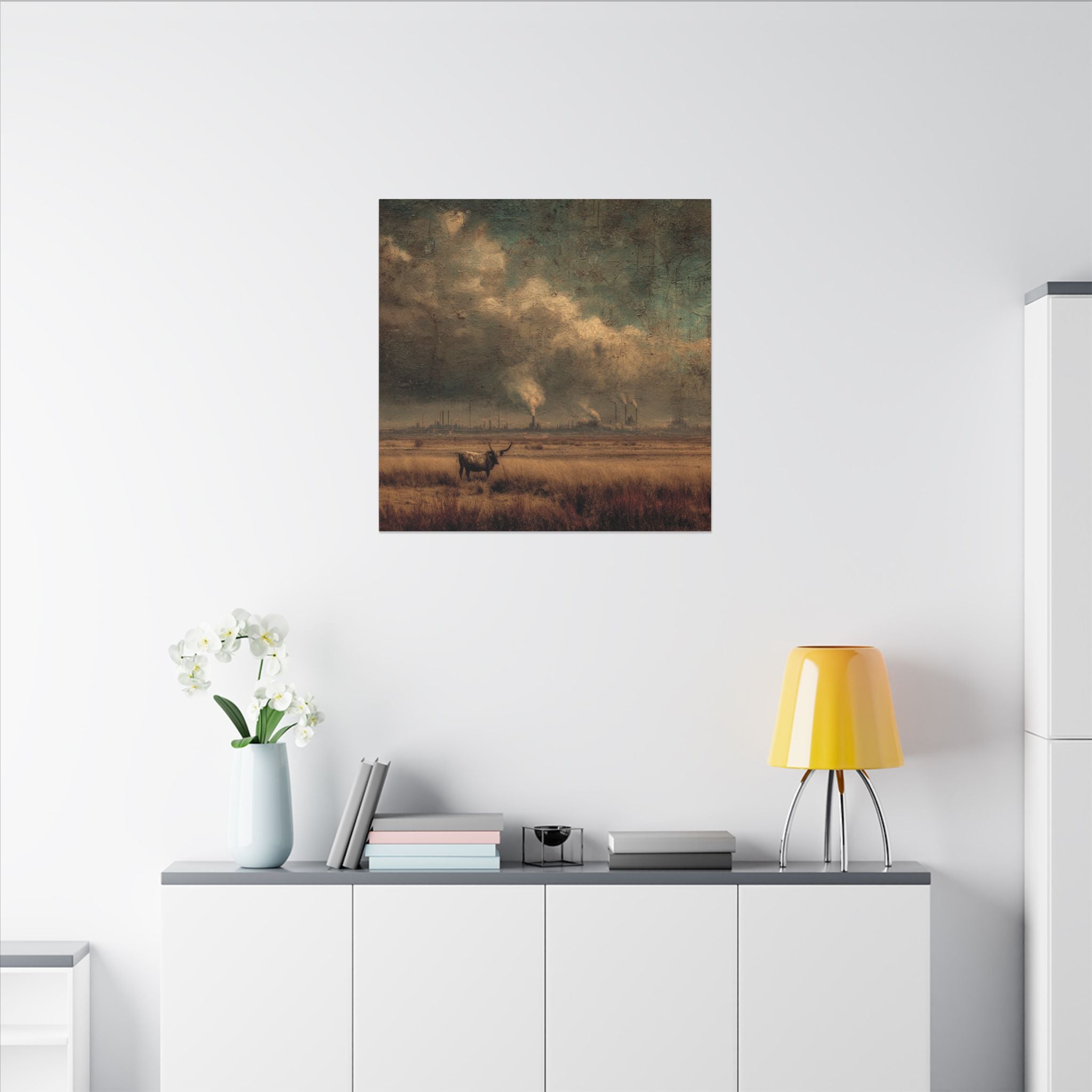 Cattle in Industrial Landscape | Vintage Style Art Print