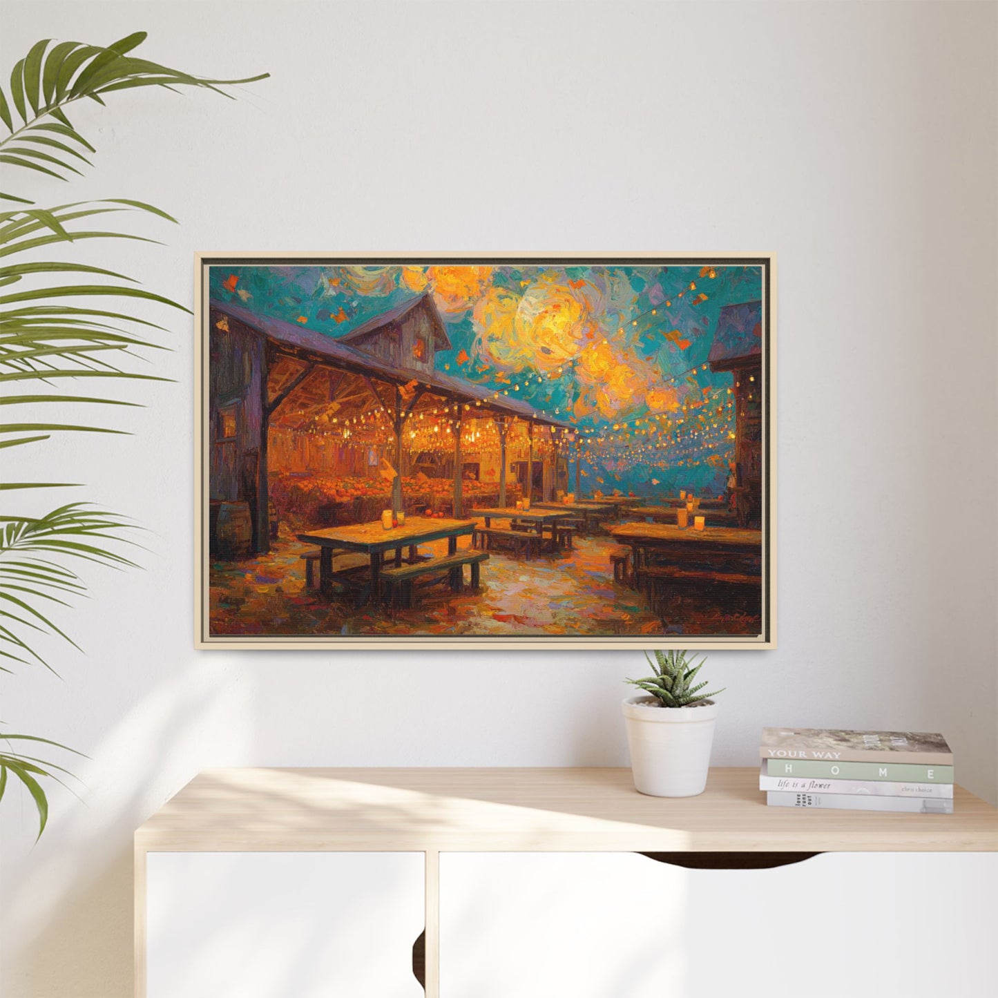 Autumn Festival Night Scene - Colorful Impressionist Art
