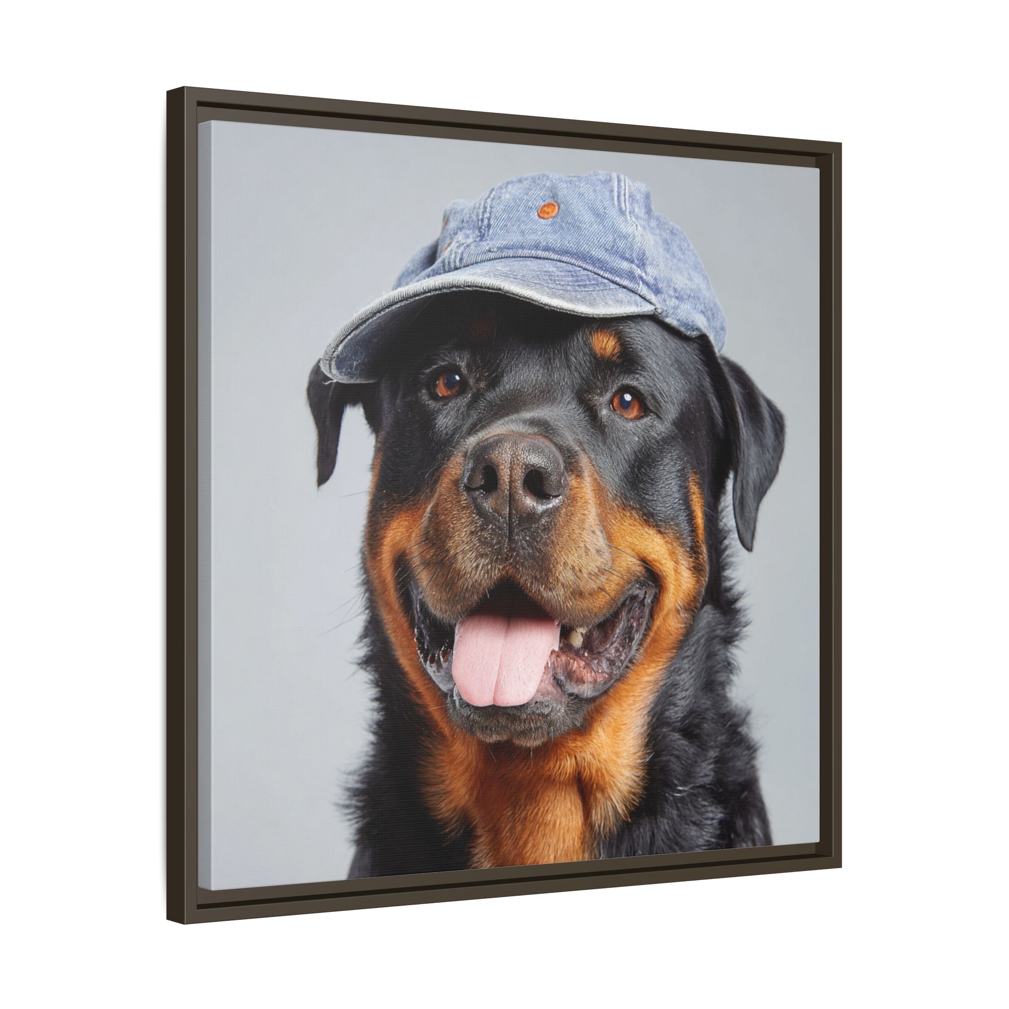 Whimsical Rottweiler Art - Denim Hat Dog Portrait