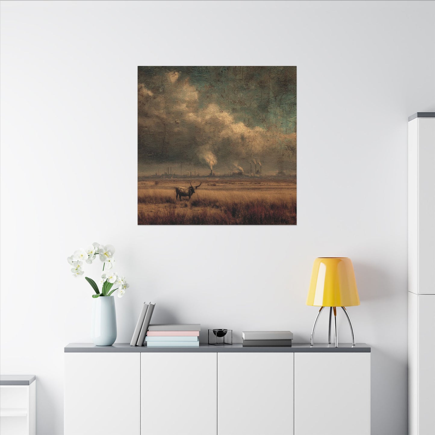 Cattle in Industrial Landscape | Vintage Style Art Print