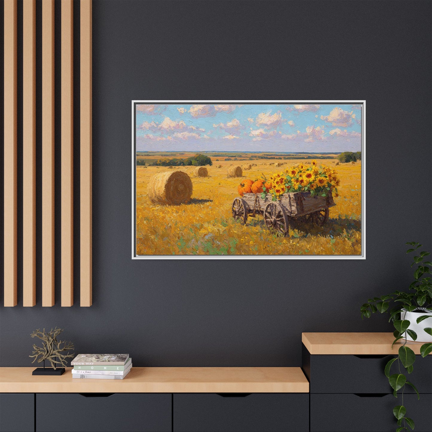 Sunflower Harvest Wagon Decor | Rustic Farm Art for Home
