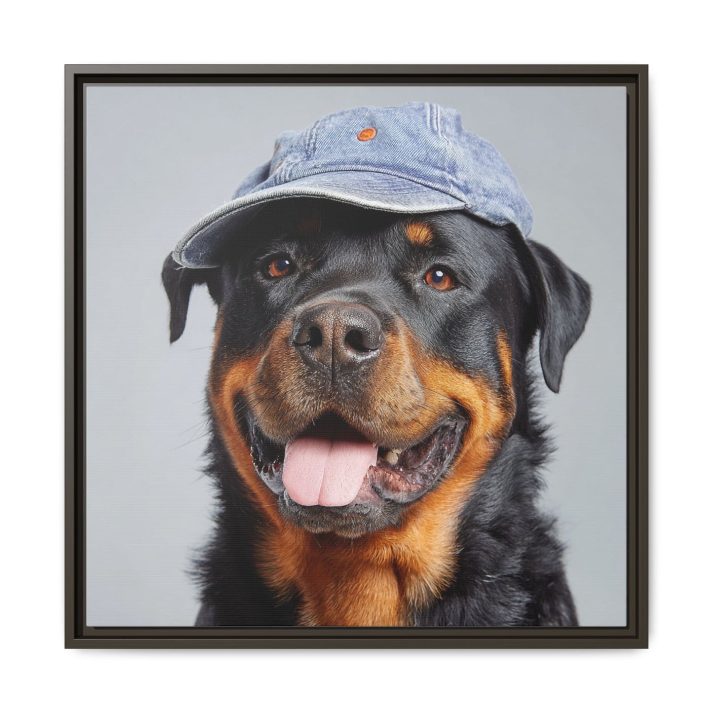 Whimsical Rottweiler Art - Denim Hat Dog Portrait