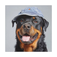 Playful Rottweiler Portrait | Dog Art in Denim Cap