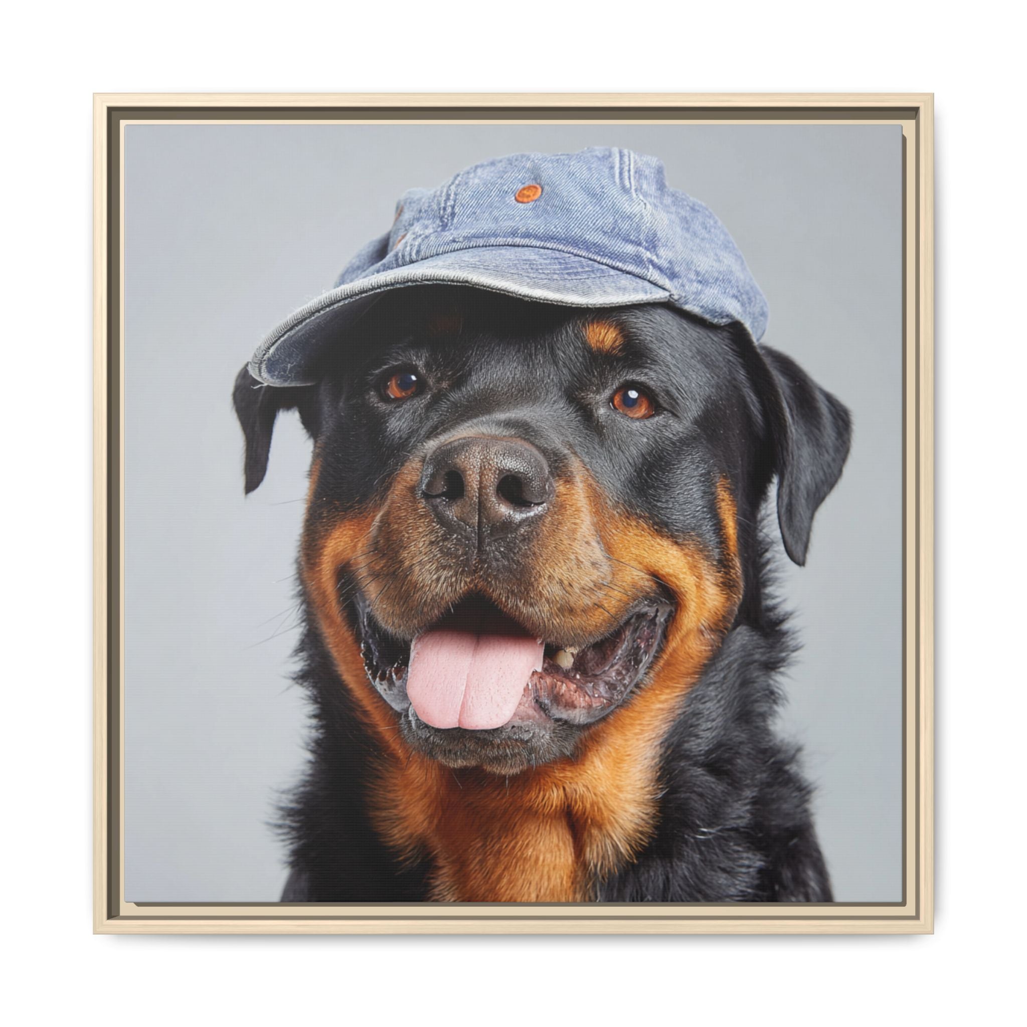 Whimsical Rottweiler Art - Denim Hat Dog Portrait