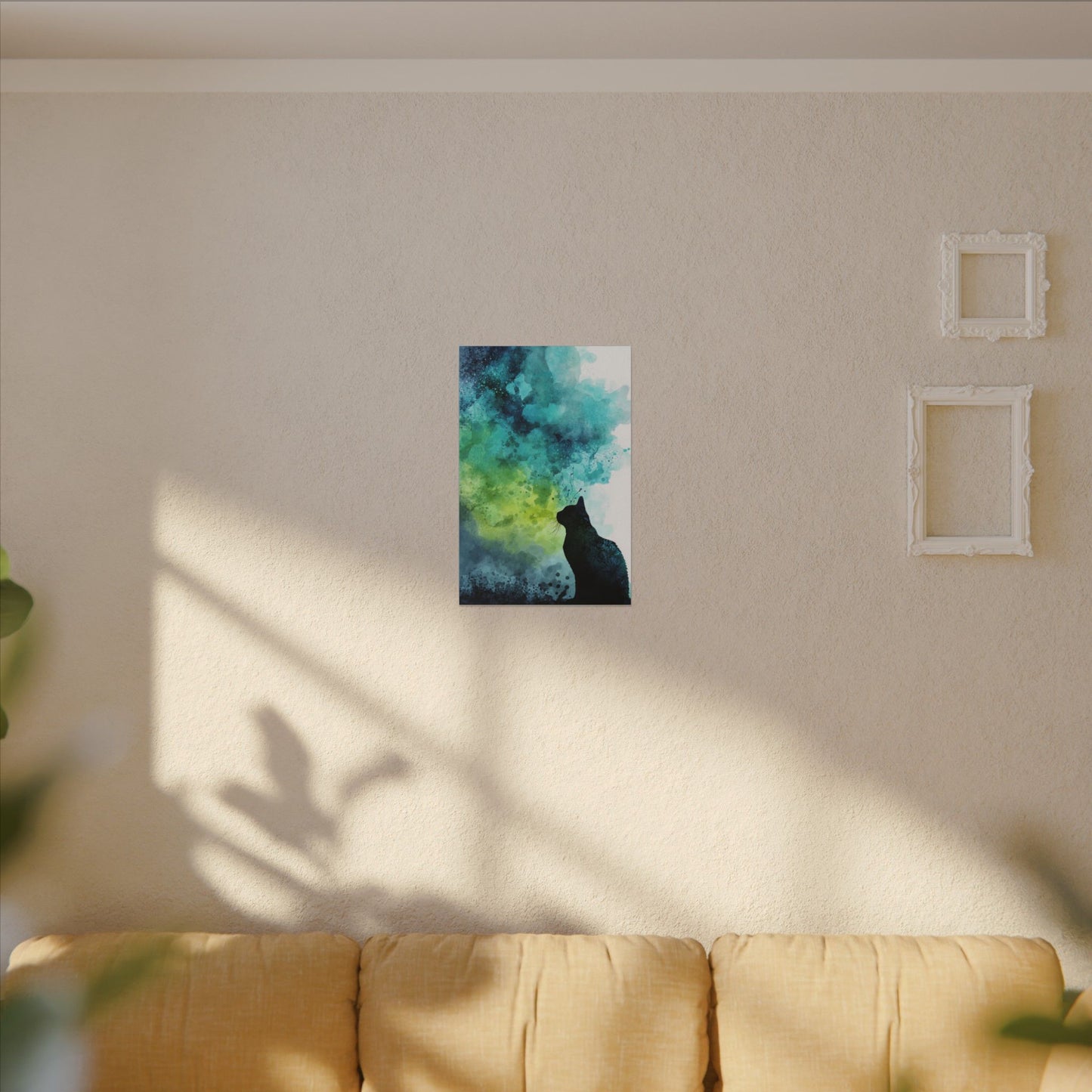 Whimsical Cat Silhouette Watercolor Artwork