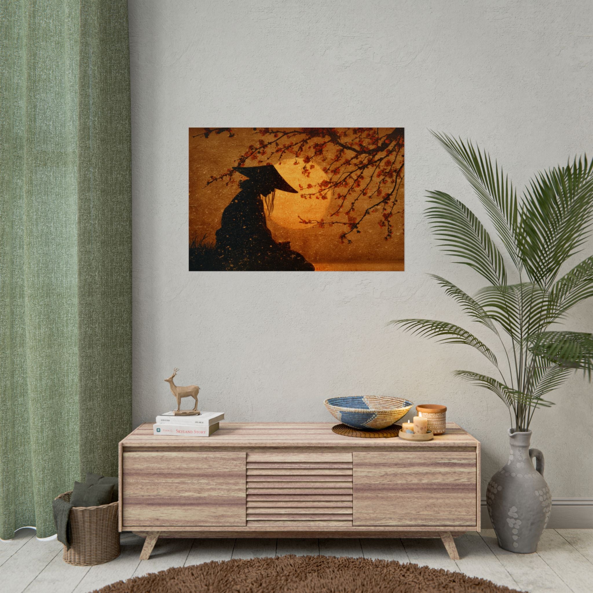 Serene Silhouette of Contemplation | Asian-Inspired Artwork