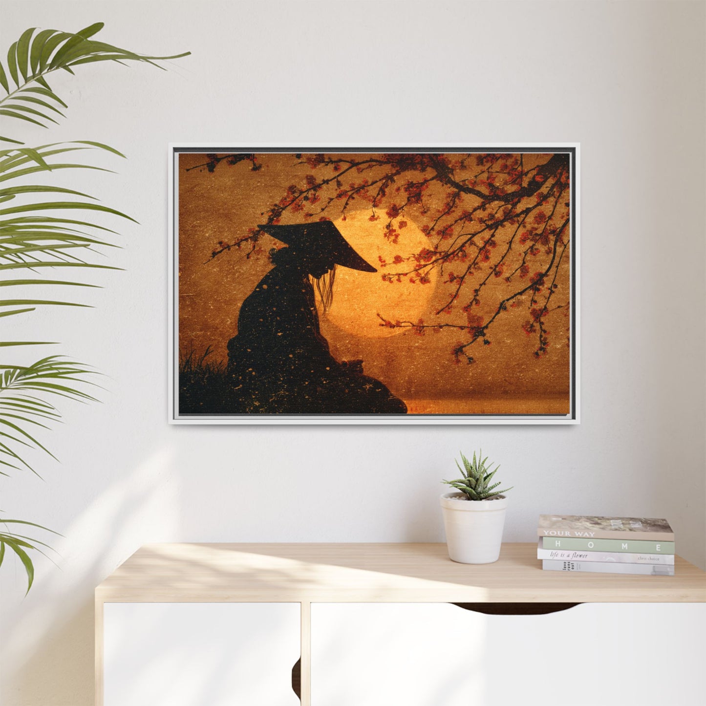 Serene Silhouette of Contemplation | Asian-Inspired Artwork