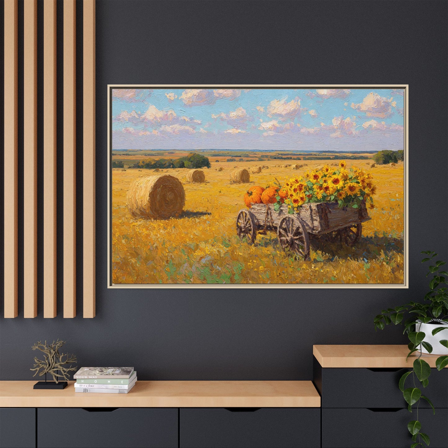 Sunflower Harvest Wagon Decor | Rustic Farm Art for Home