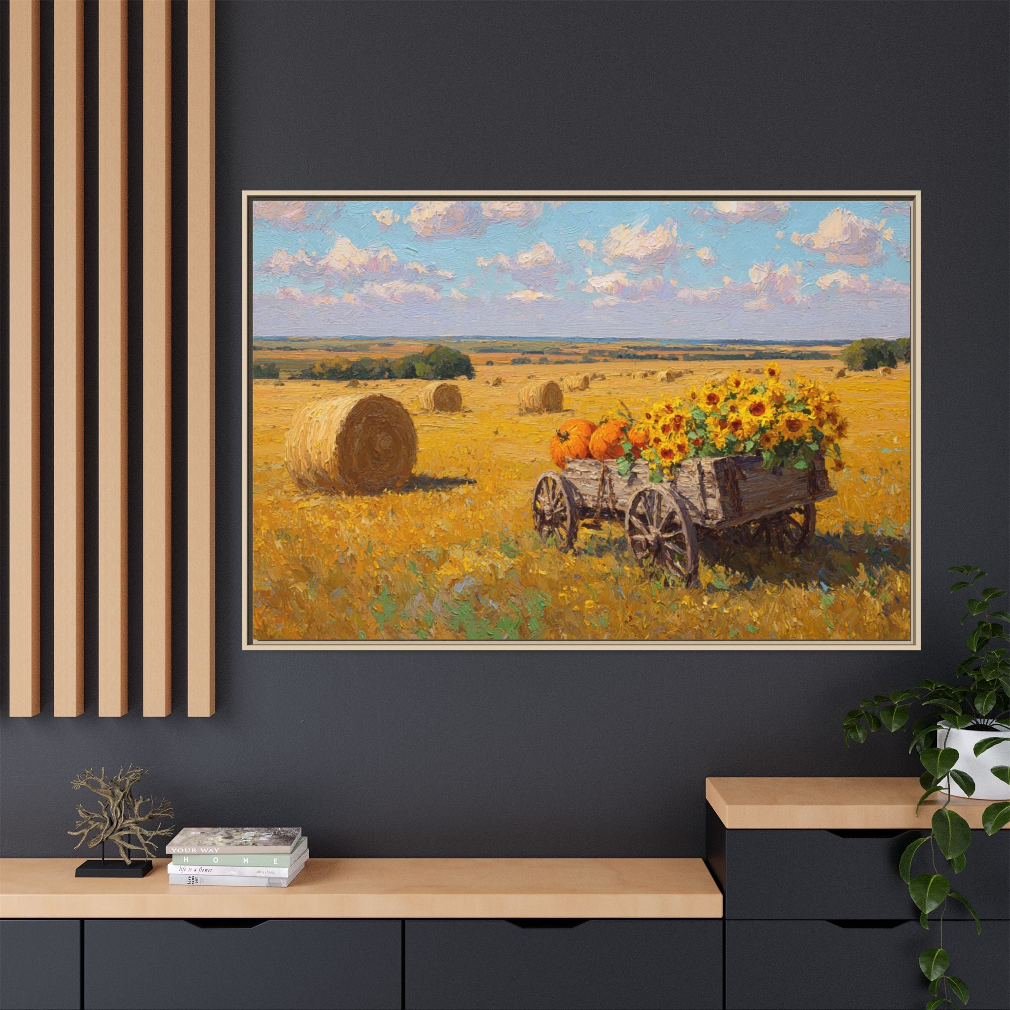 Sunflower Harvest Wagon Decor | Rustic Farm Art for Home