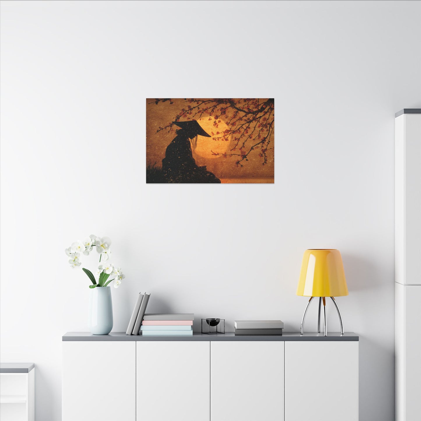 Serene Silhouette of Contemplation | Asian-Inspired Artwork
