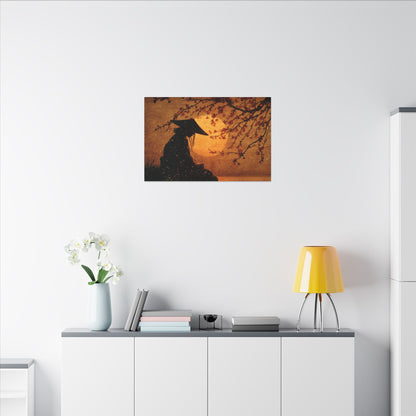 Serene Silhouette of Contemplation | Asian-Inspired Artwork