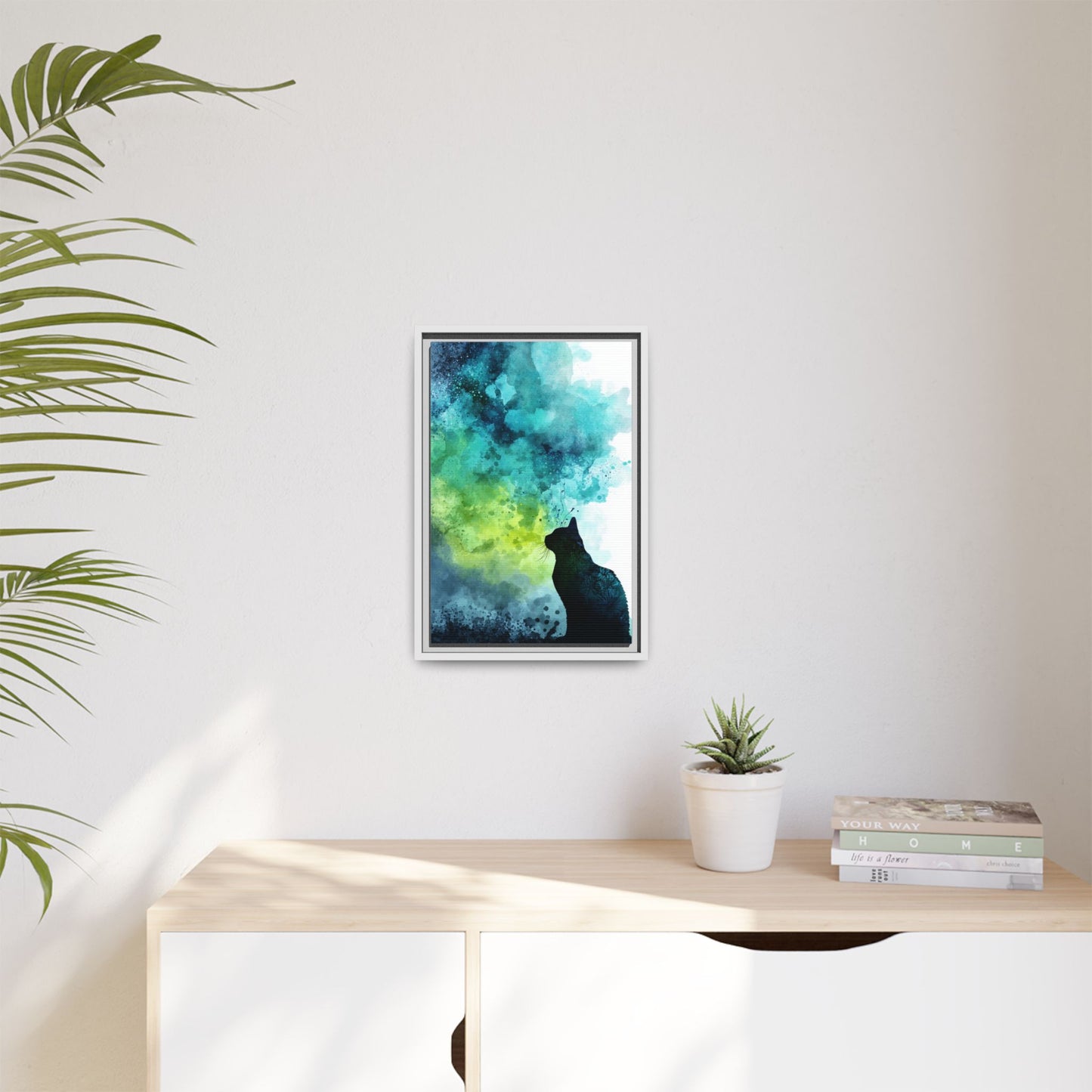 Whimsical Cat Silhouette Watercolor Artwork
