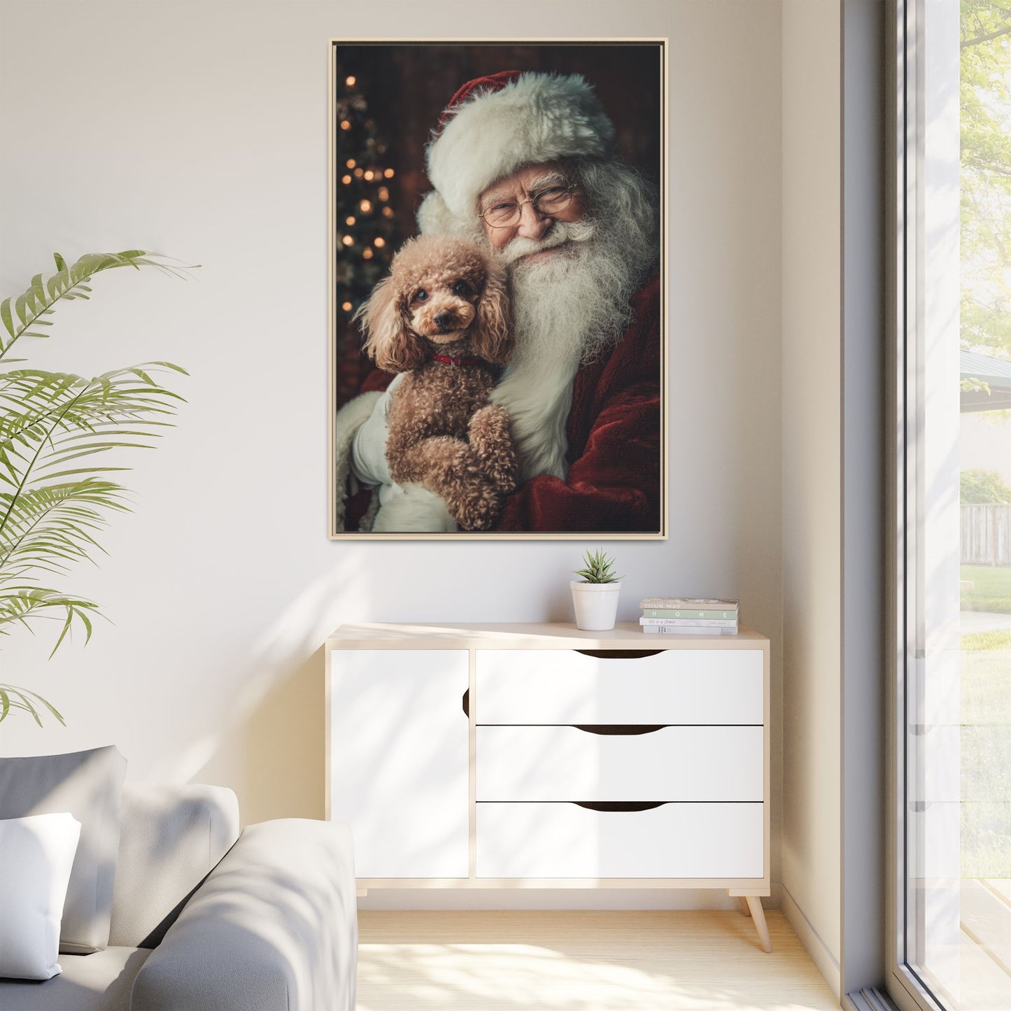 Heartwarming Santa and Poodle Artwork – Holiday Home Décor