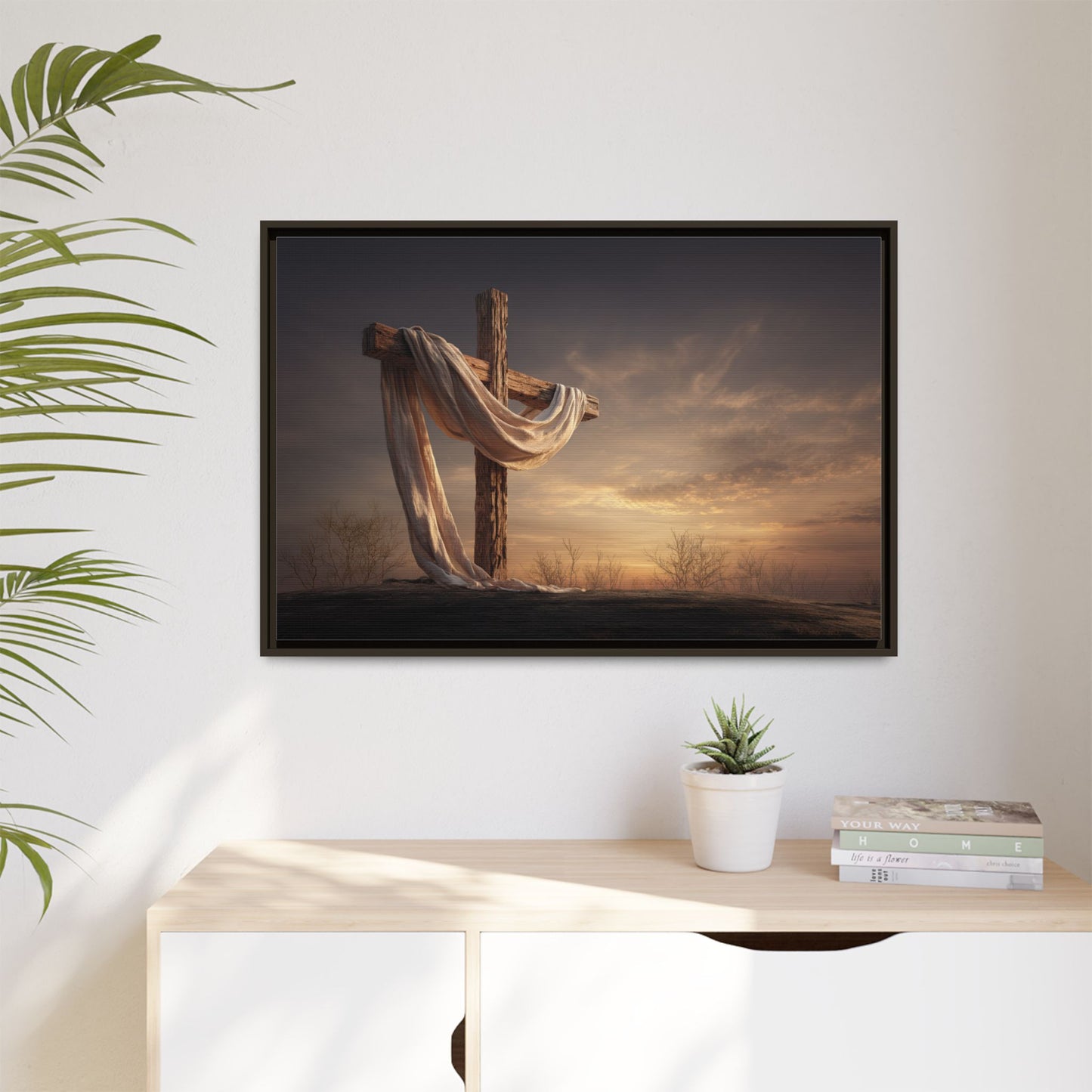 Rustic Cross Wall Art with Draped Fabric | Inspirational Decor