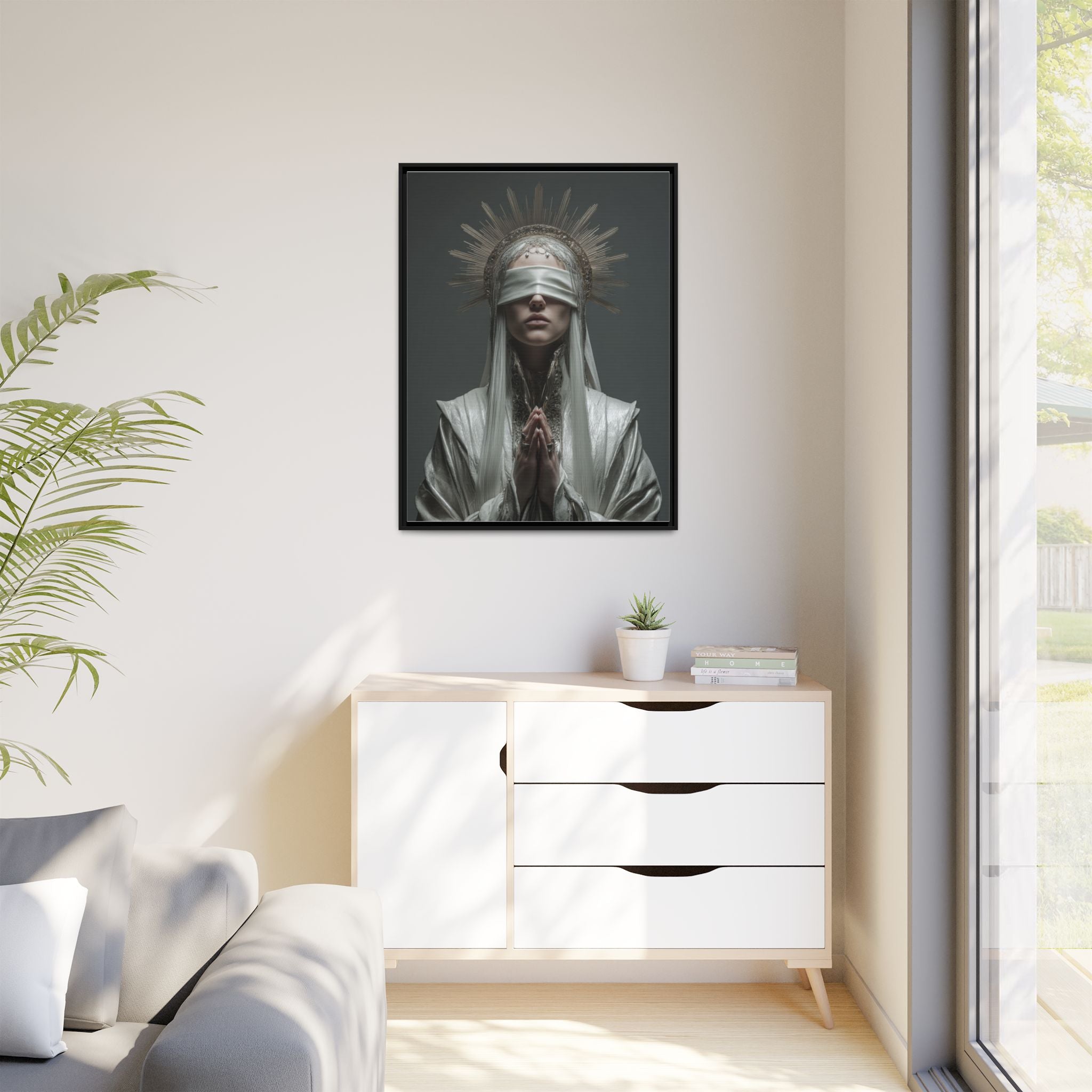 Ethereal Blindfolded Saint Art | Spiritual Home Decor