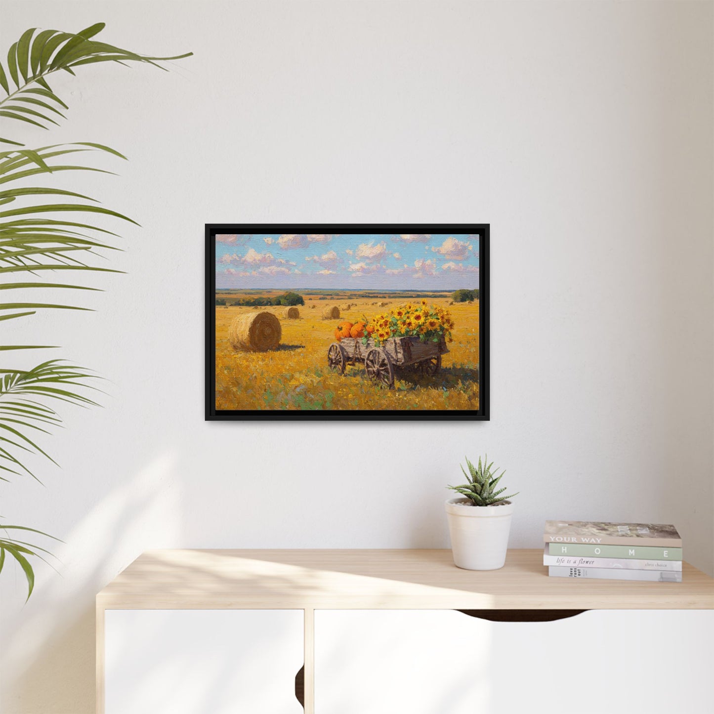 Sunflower Harvest Wagon Decor | Rustic Farm Art for Home