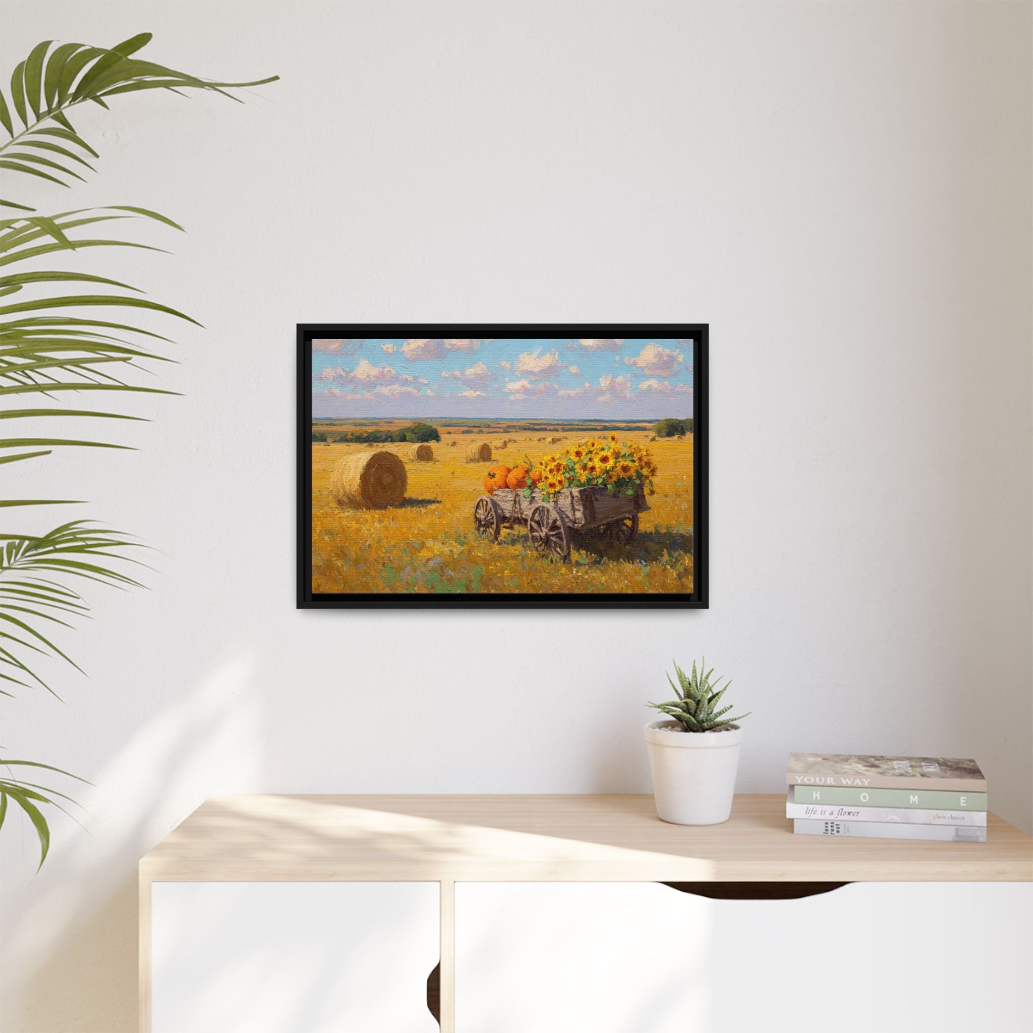 Sunflower Harvest Wagon Decor | Rustic Farm Art for Home