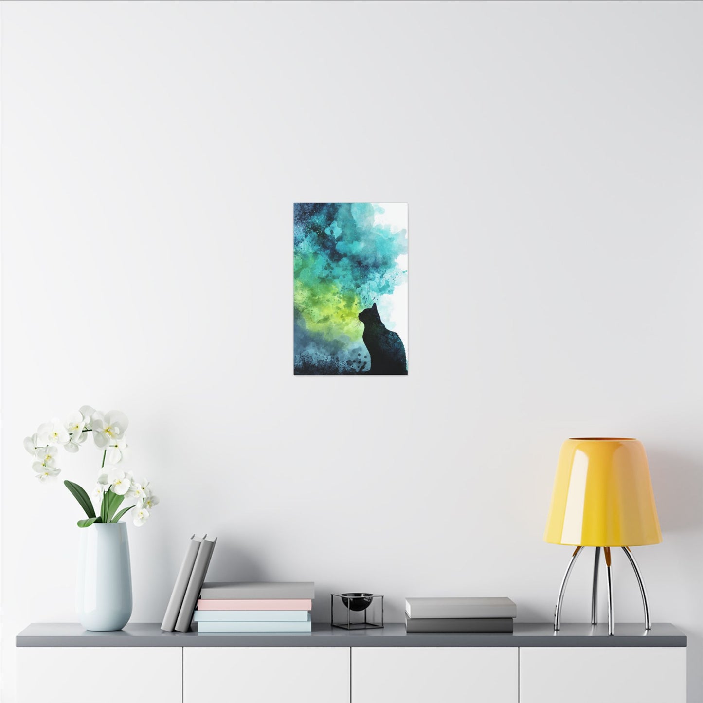 Whimsical Cat Silhouette Watercolor Artwork