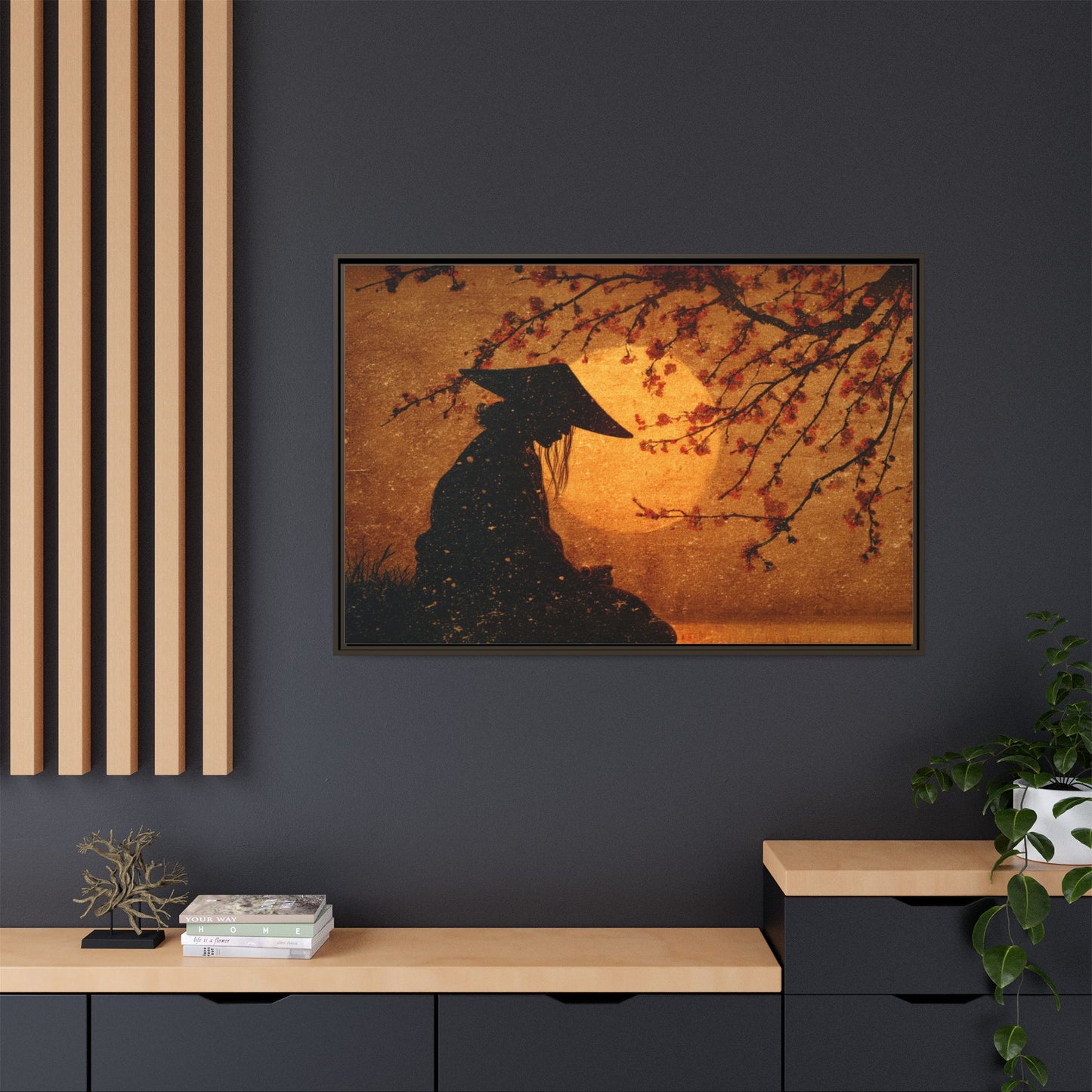 Serene Silhouette of Contemplation | Asian-Inspired Artwork