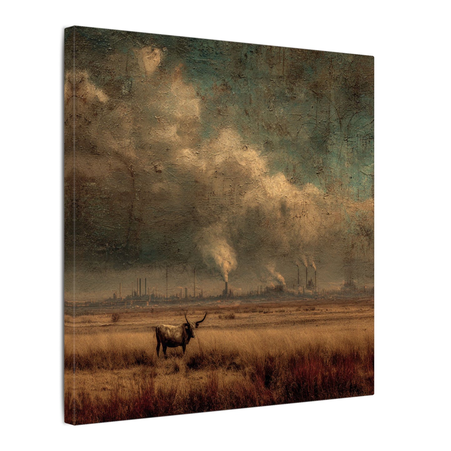 Cattle in Industrial Landscape | Vintage Style Art Print