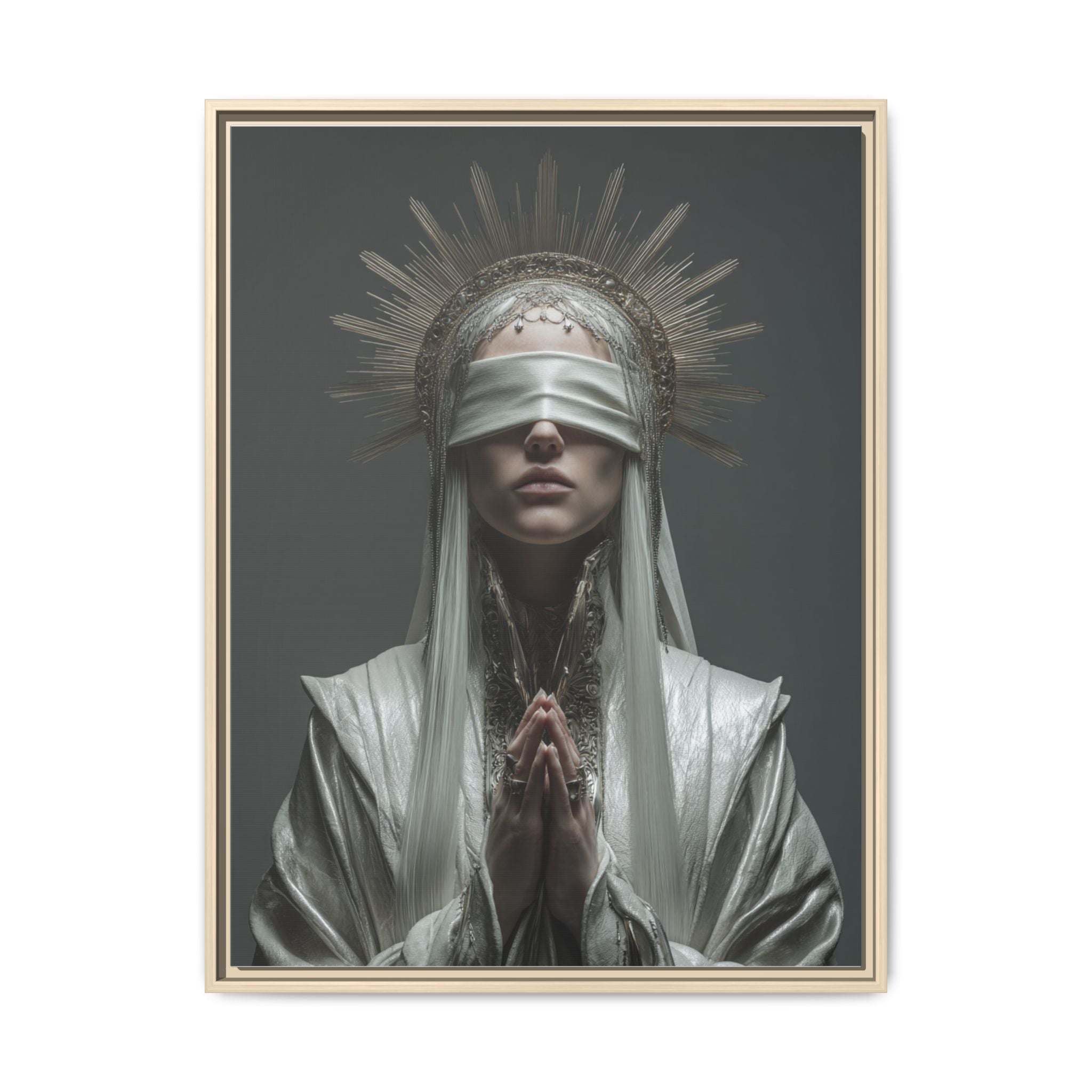 Ethereal Blindfolded Saint Art | Spiritual Home Decor