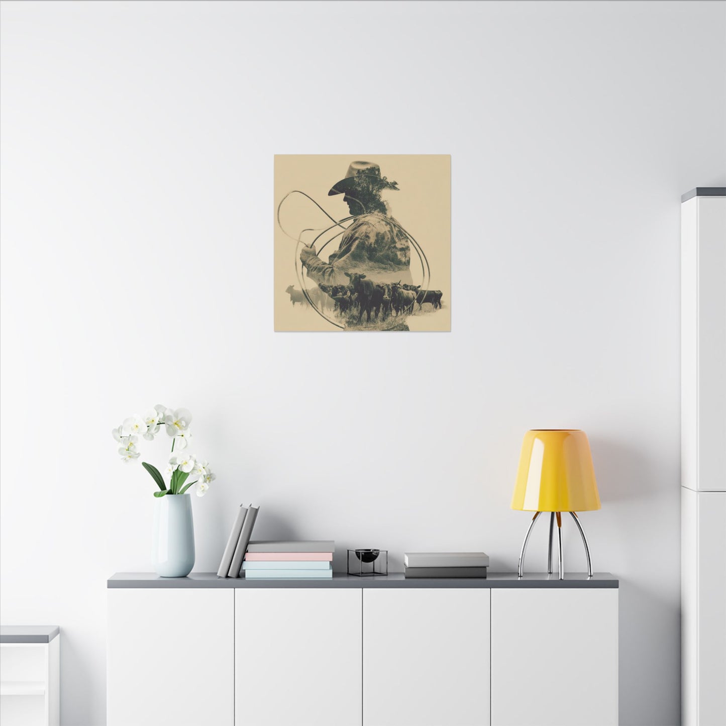 Lone Cowboy Silhouette Art - Vintage Western Charm