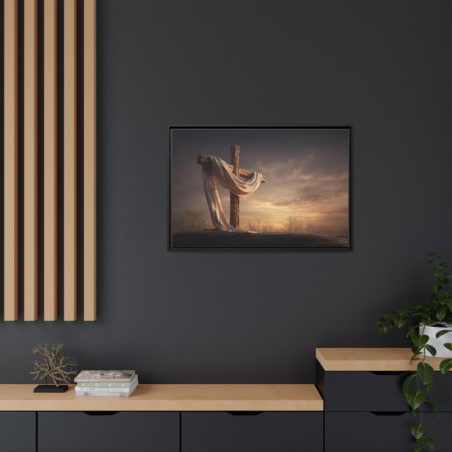 Rustic Cross Wall Art with Draped Fabric | Inspirational Decor