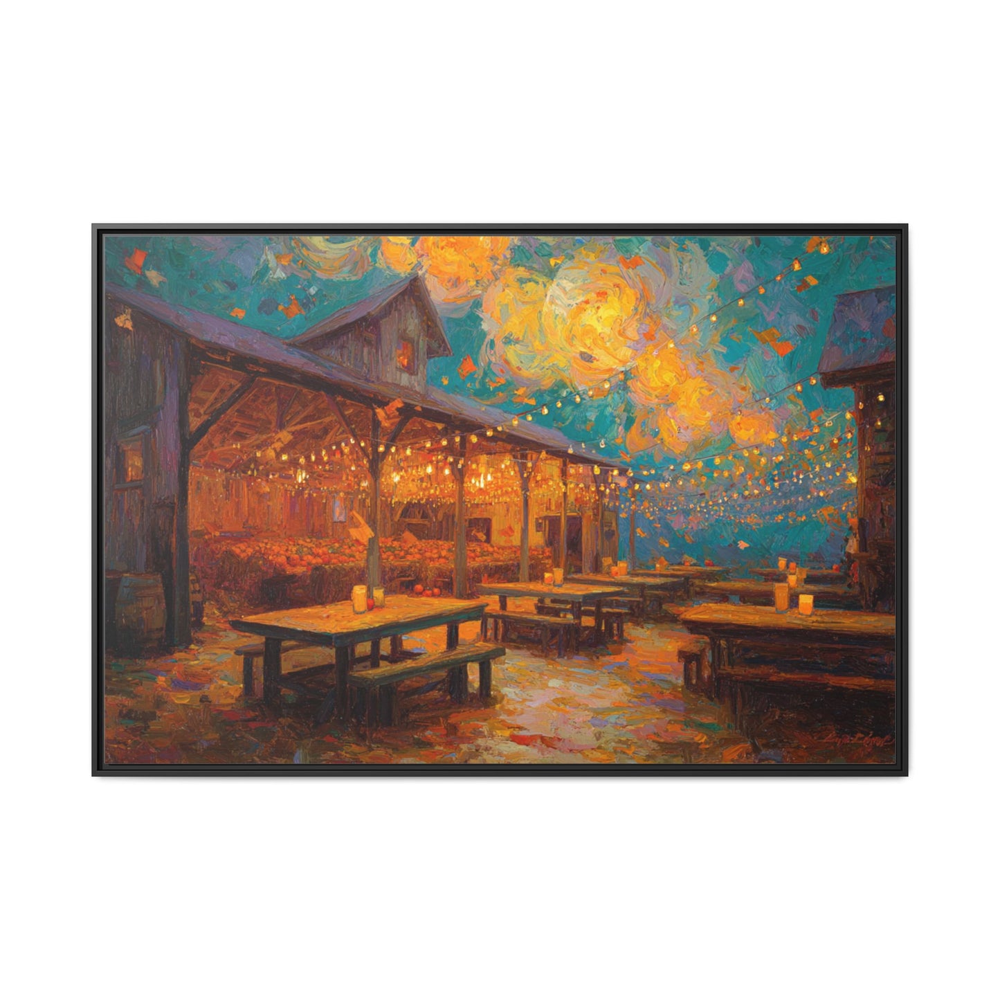 Autumn Festival Night Scene - Colorful Impressionist Art