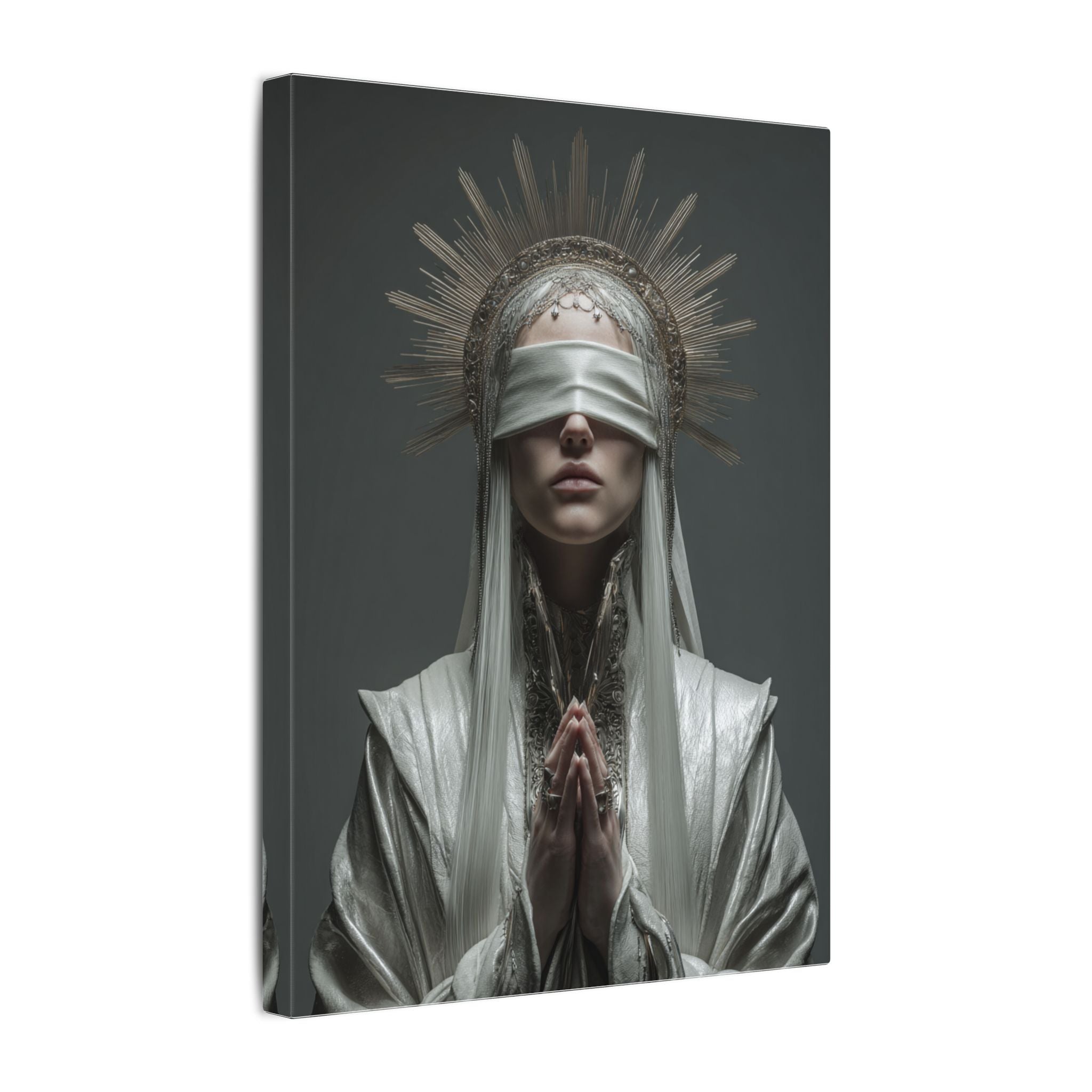 Ethereal Blindfolded Saint Art | Spiritual Home Decor