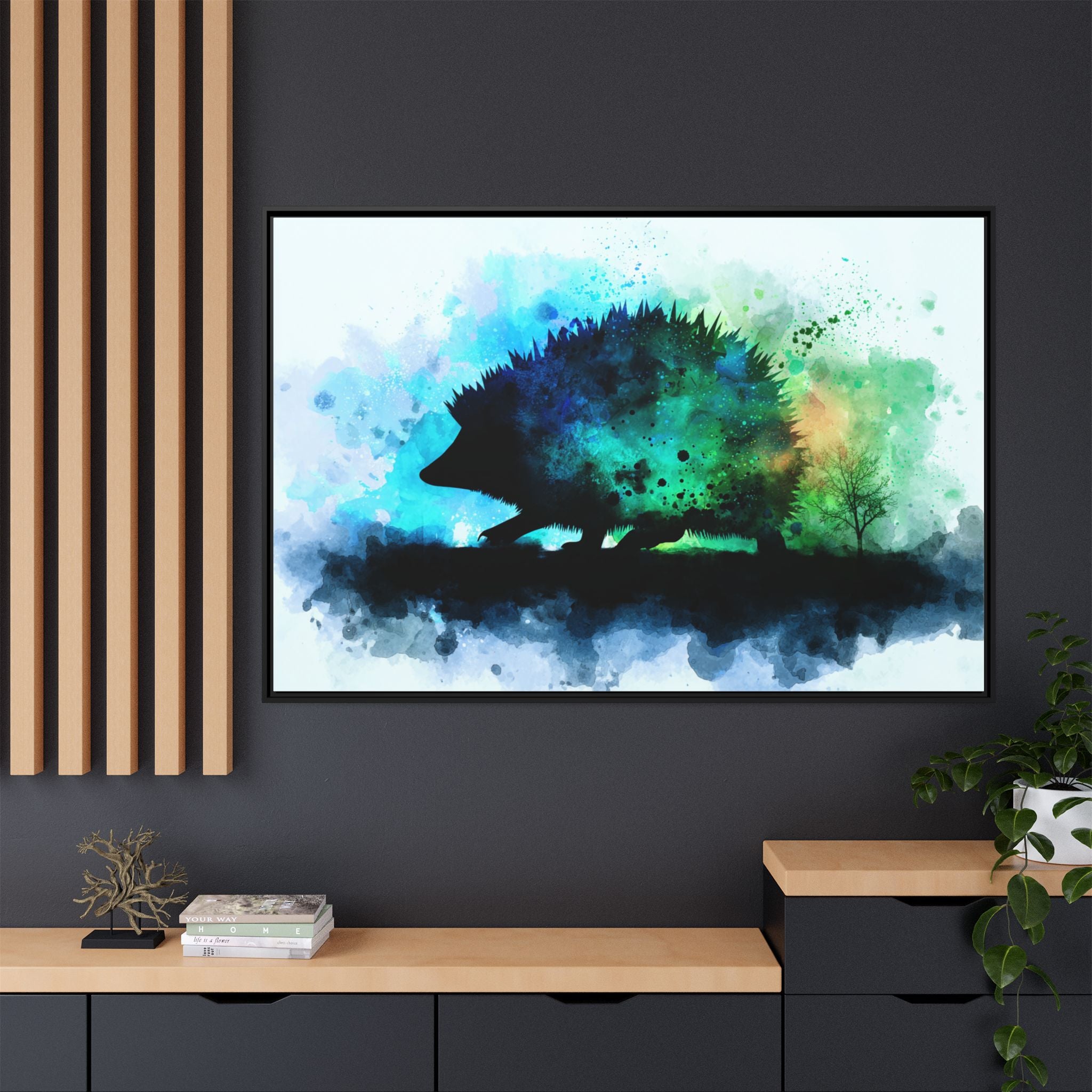 Hedgehog Silhouette Watercolor Art | Nature-Inspired Home Decor