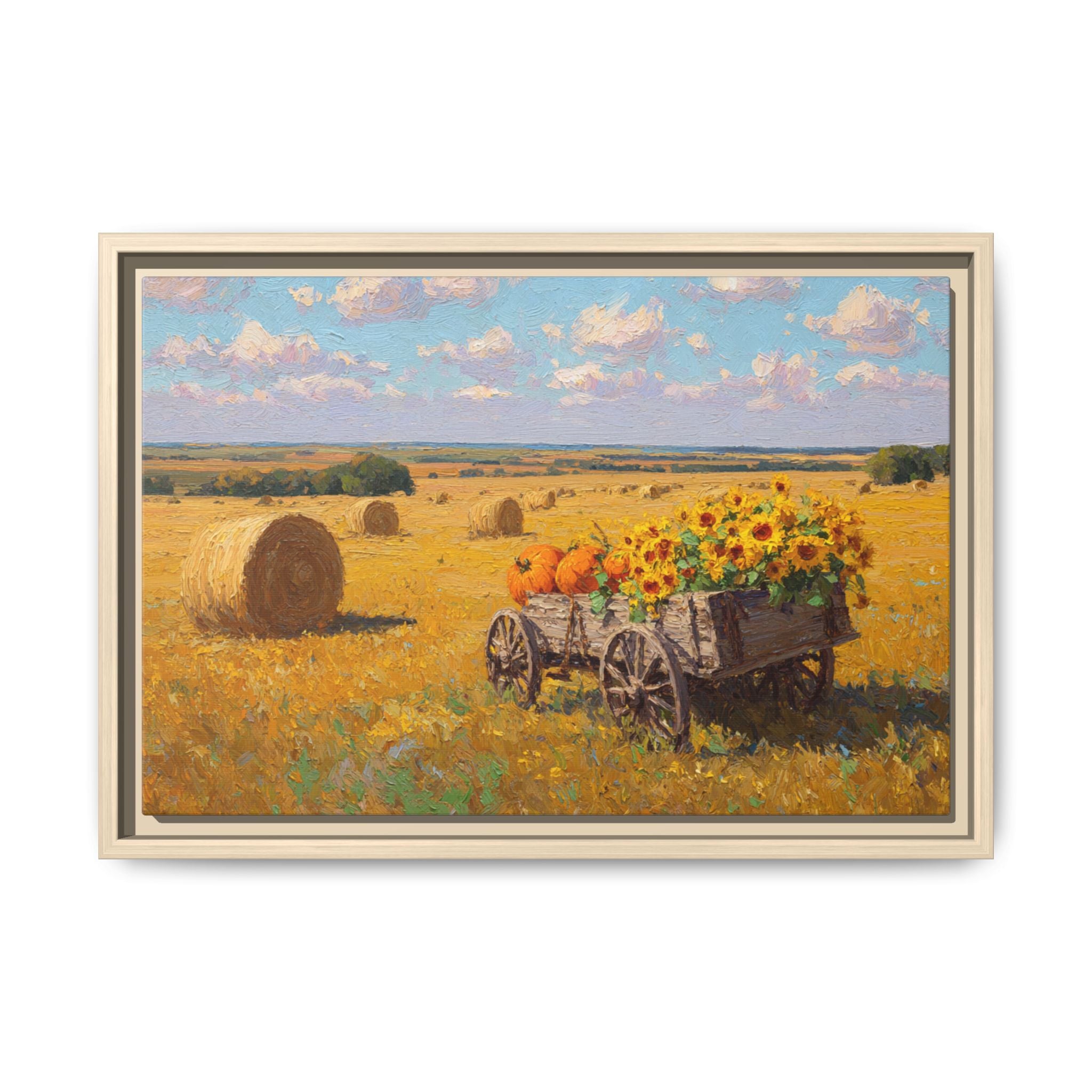 Sunflower Harvest Wagon Decor | Rustic Farm Art for Home