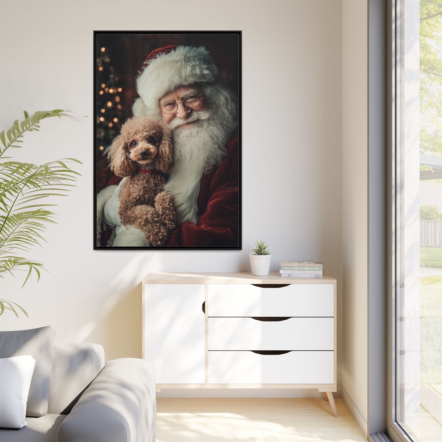 Heartwarming Santa and Poodle Artwork – Holiday Home Décor